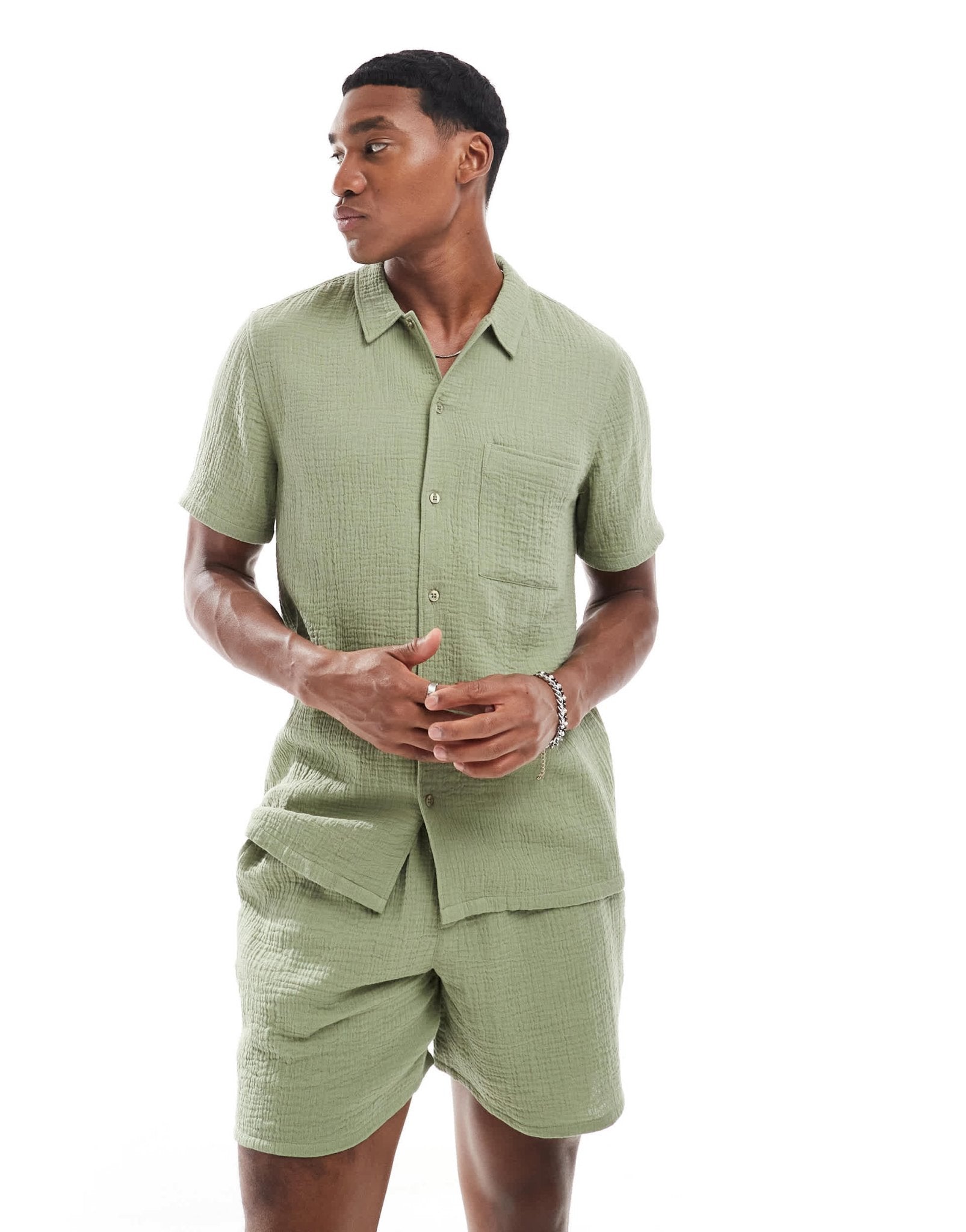 New Look double cloth shirt co-ord in light green - ASOS Sample Sale