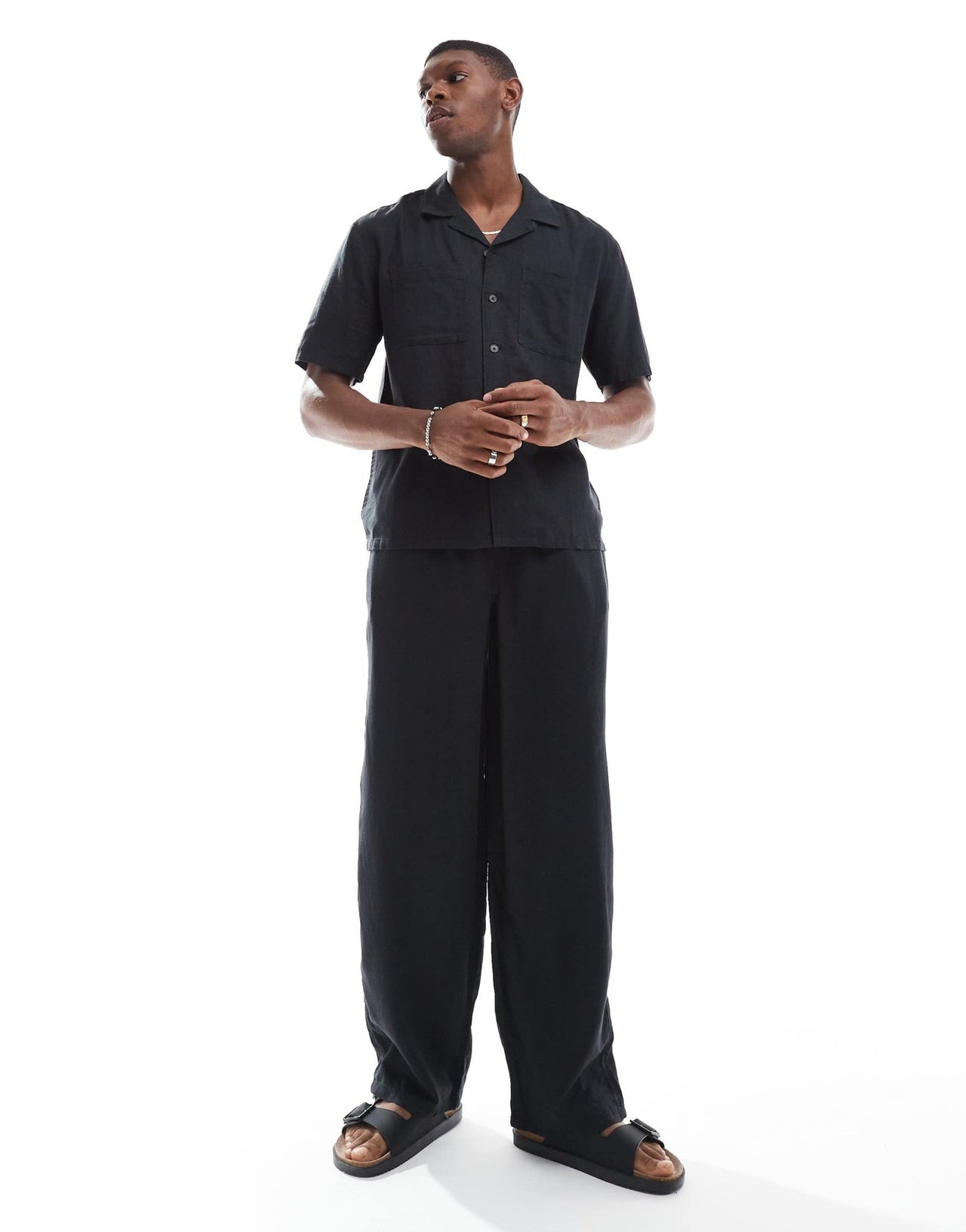 New Look double pocket boxy linen look shirt co-ord in black - ASOS Sample Sale