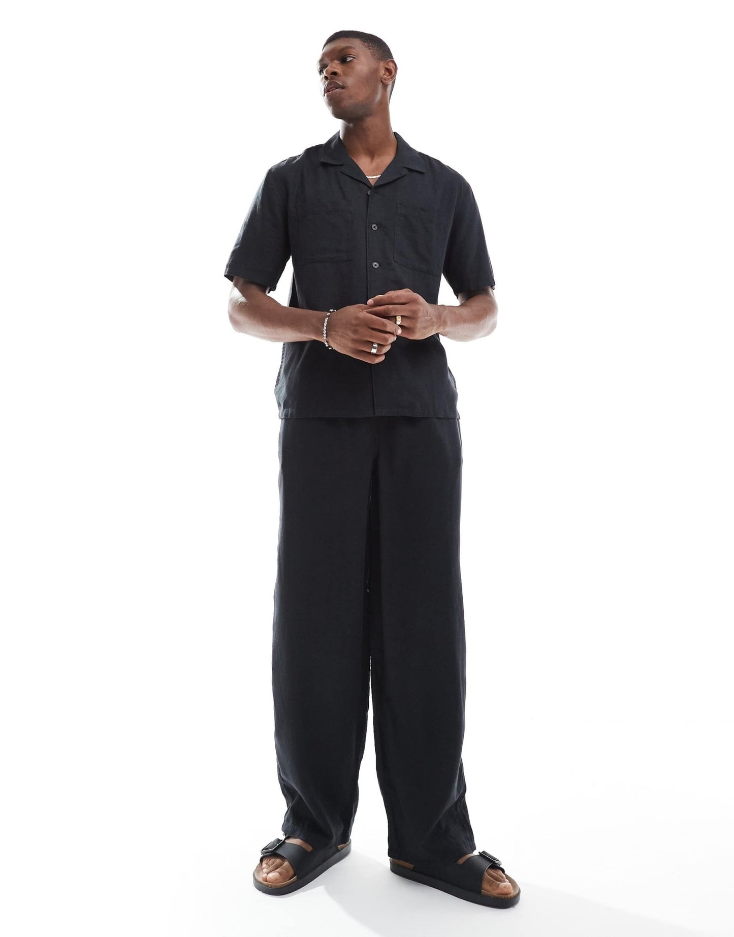 New Look double pocket boxy linen look shirt co-ord in black - ASOS Sample Sale