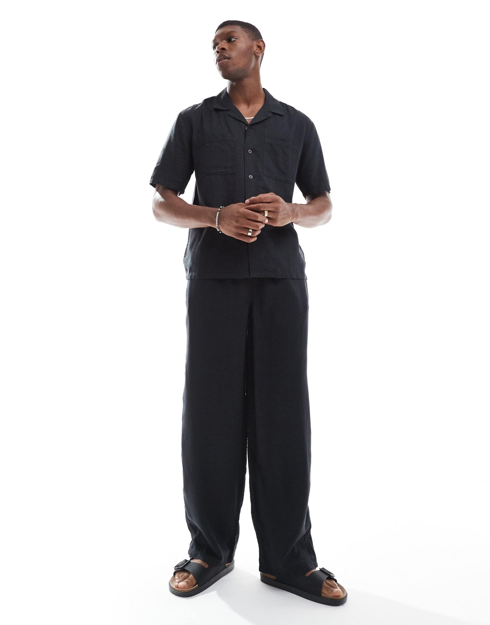 New Look double pocket boxy linen look shirt co-ord in black - ASOS Sample Sale
