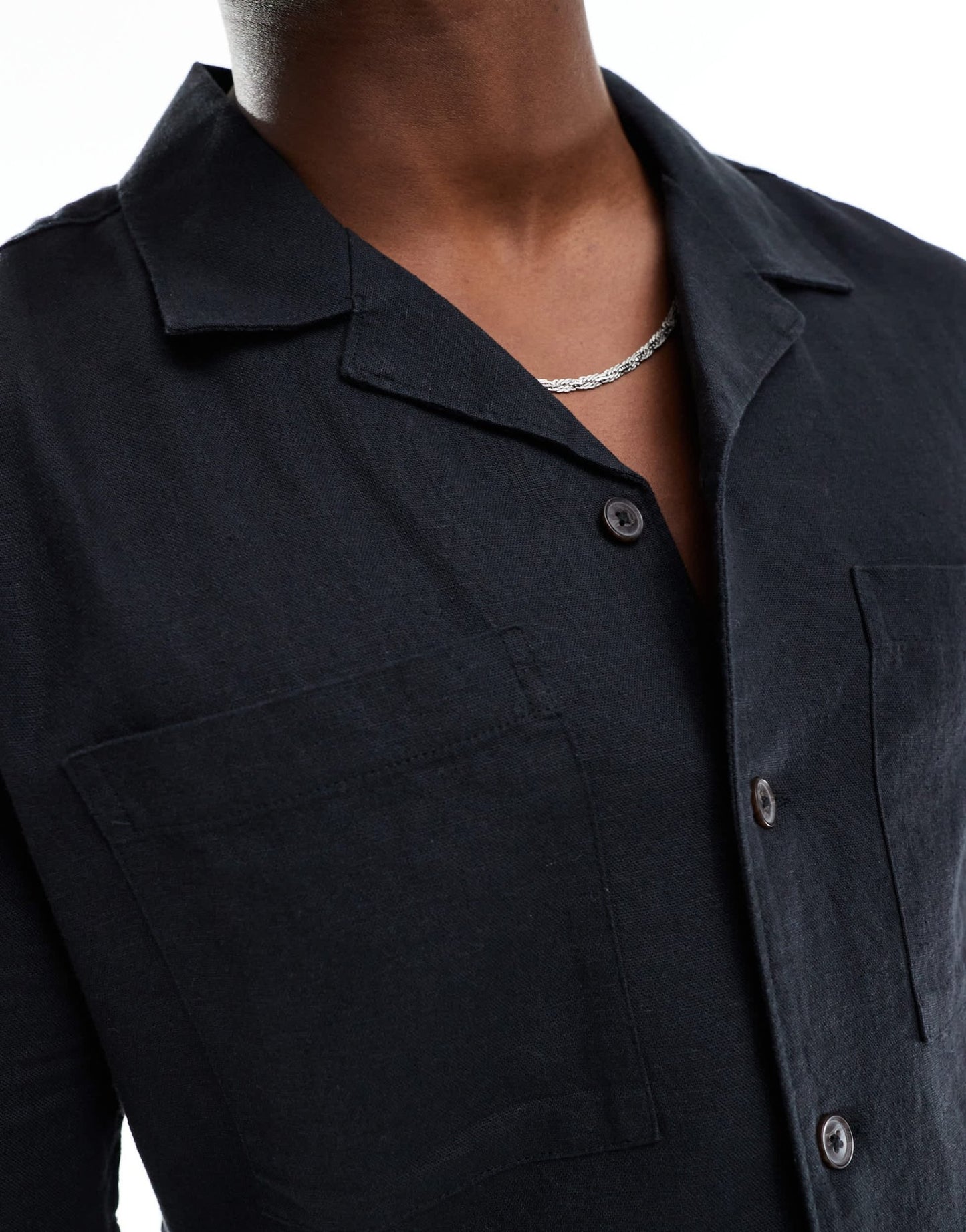 New Look double pocket boxy linen look shirt co-ord in black - ASOS Sample Sale