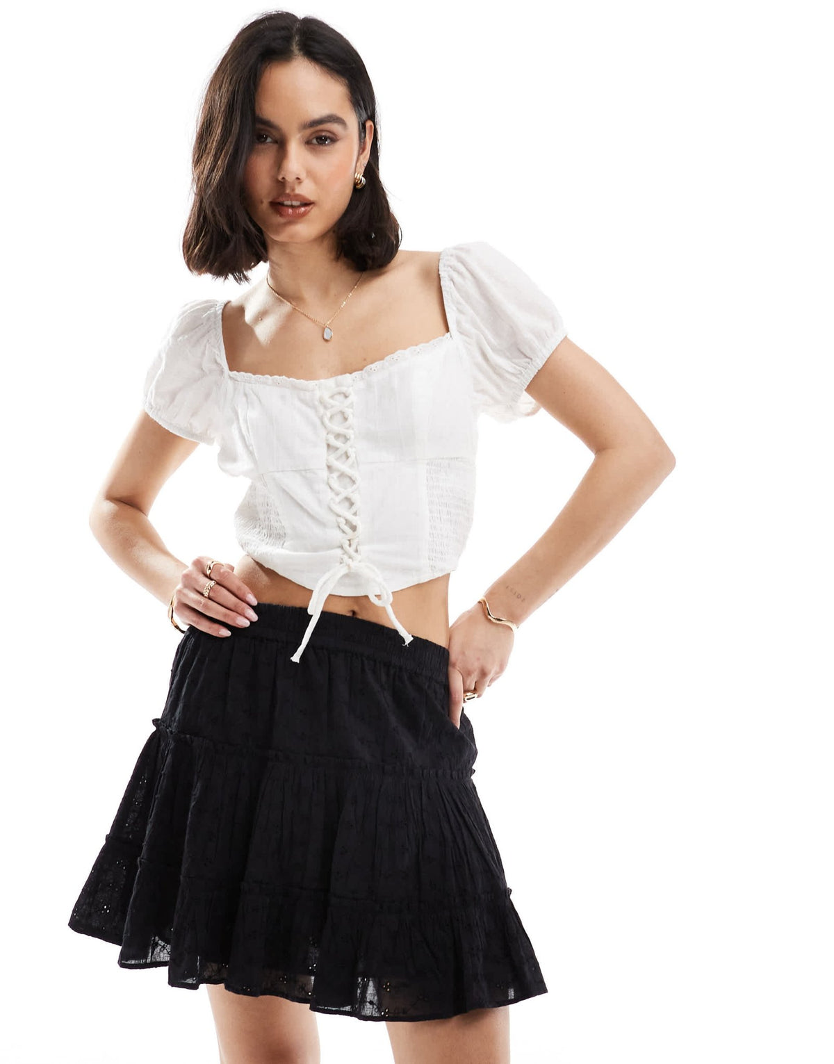 New Look embroidered rara mini skirt in black - ASOS Sample Sale