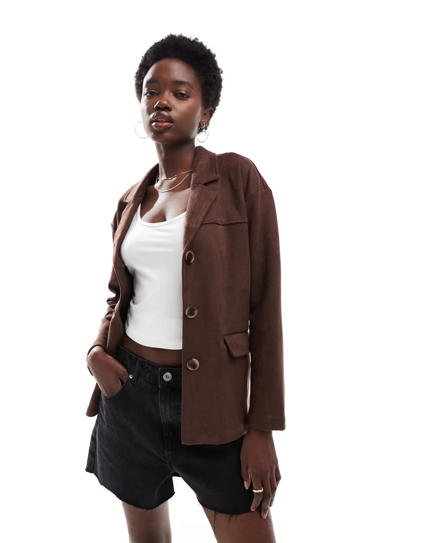 New Look faux suede blazer in brown - ASOS Sample Sale