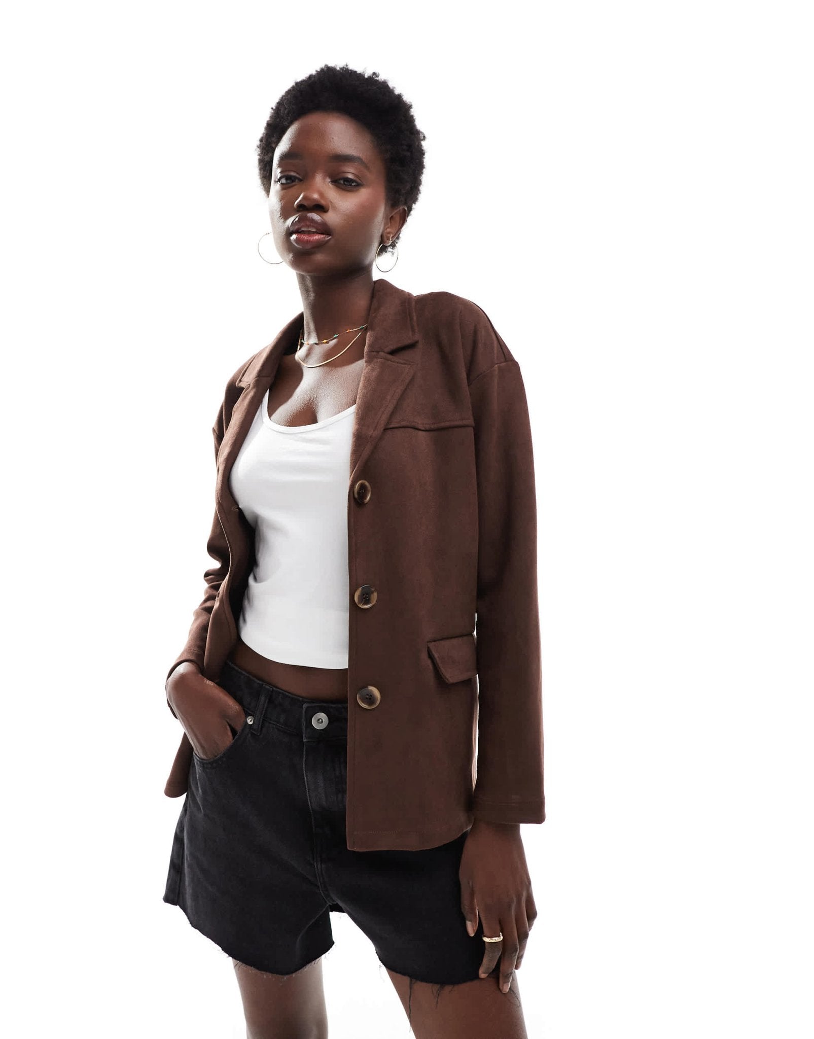 New Look faux suede blazer in brown - ASOS Sample Sale