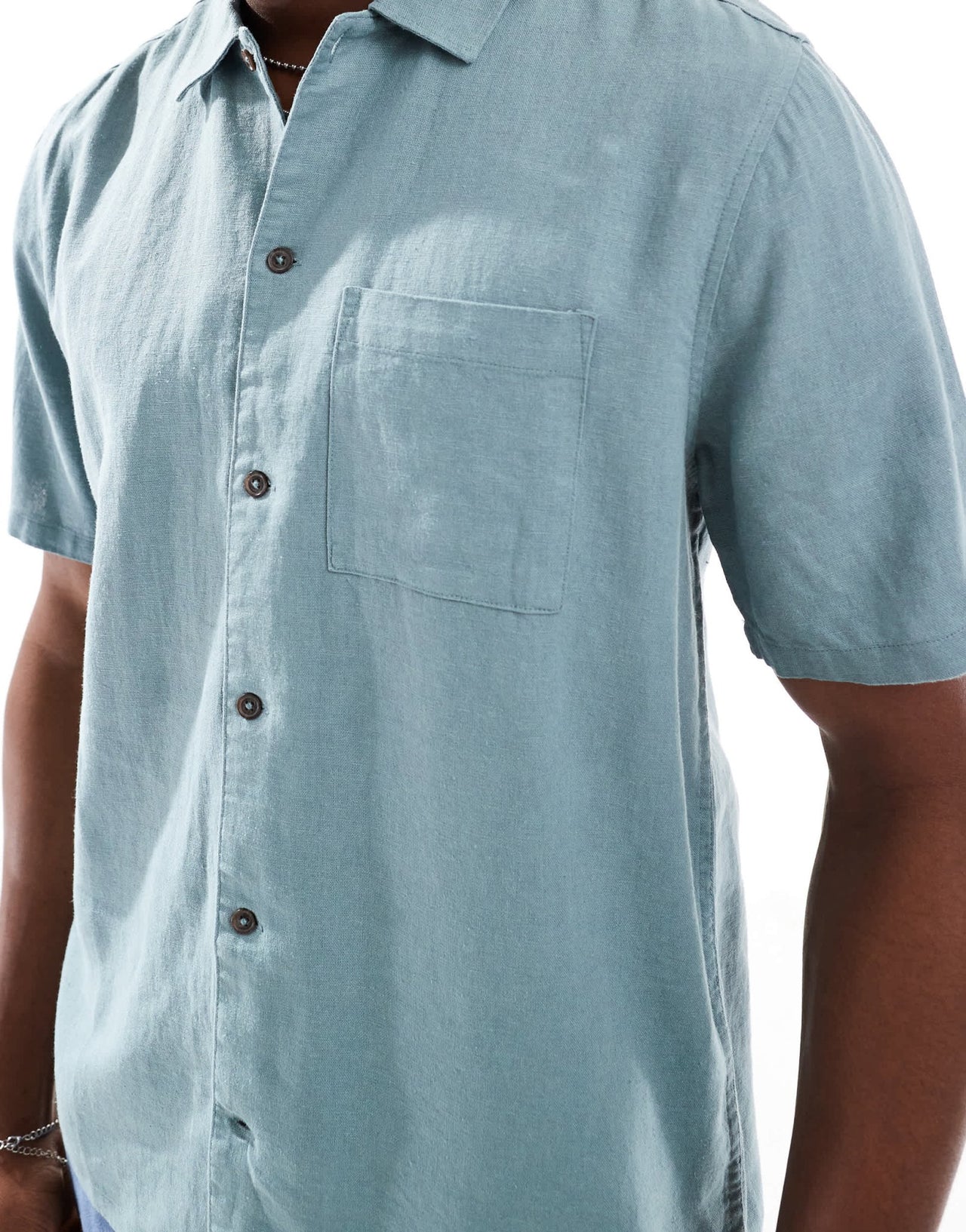 New Look flat collar linen - blend shirt in teal blue - ASOS Sample Sale