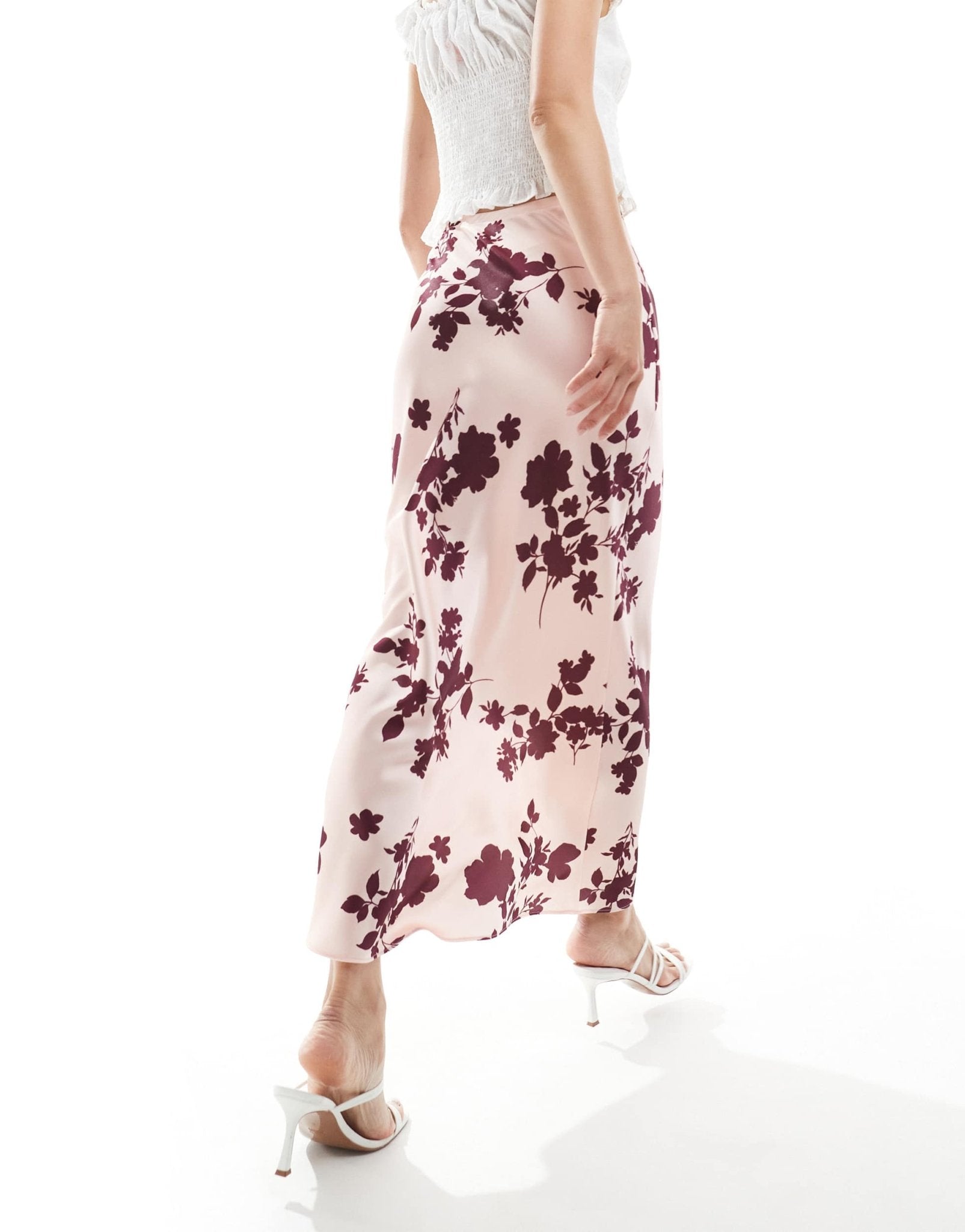 New Look floral satin midi skirt in pink - ASOS Sample Sale