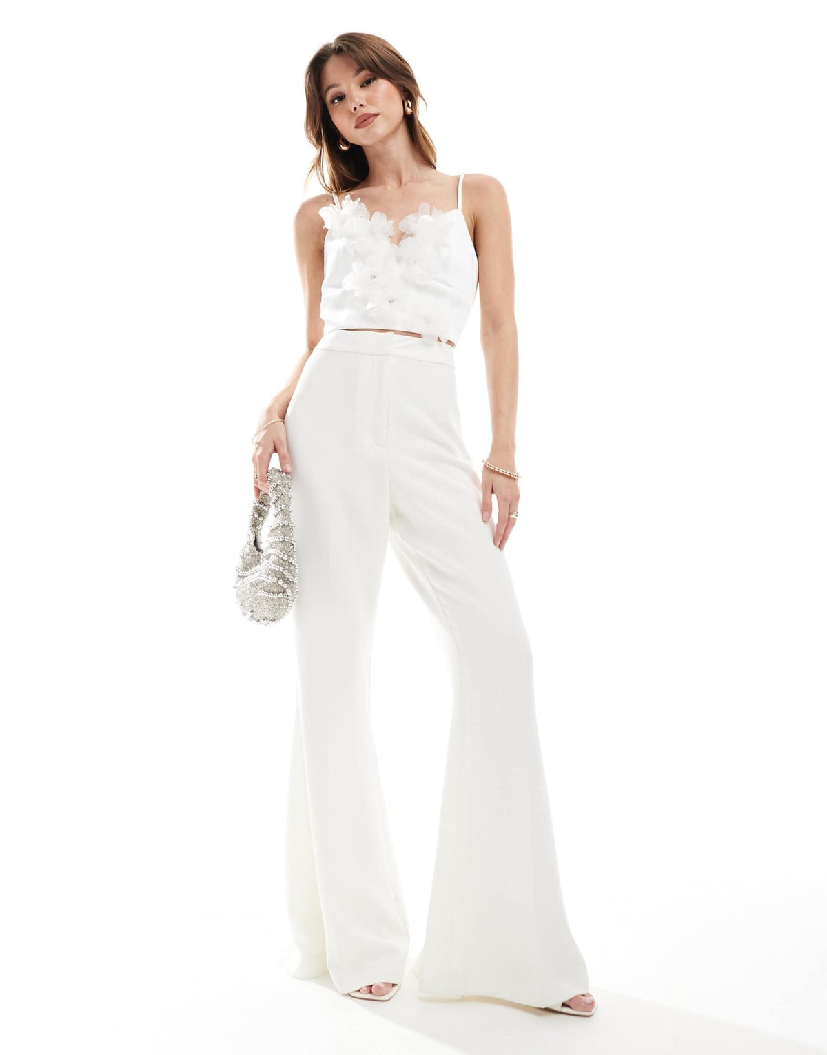 New Look flower applique crop top in white - ASOS Sample Sale
