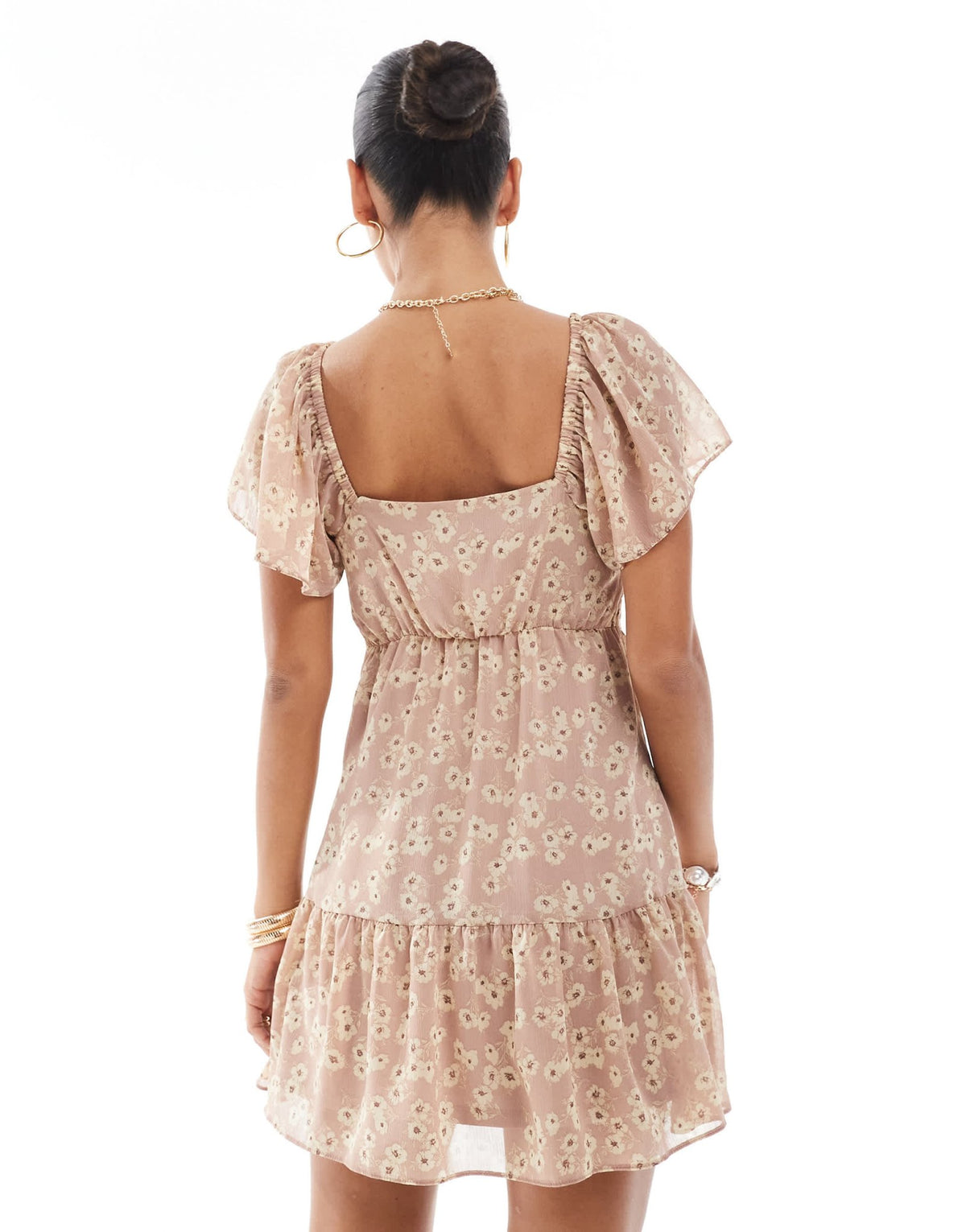 New Look frill skirt mini dress in brown floral pattern - ASOS Sample Sale