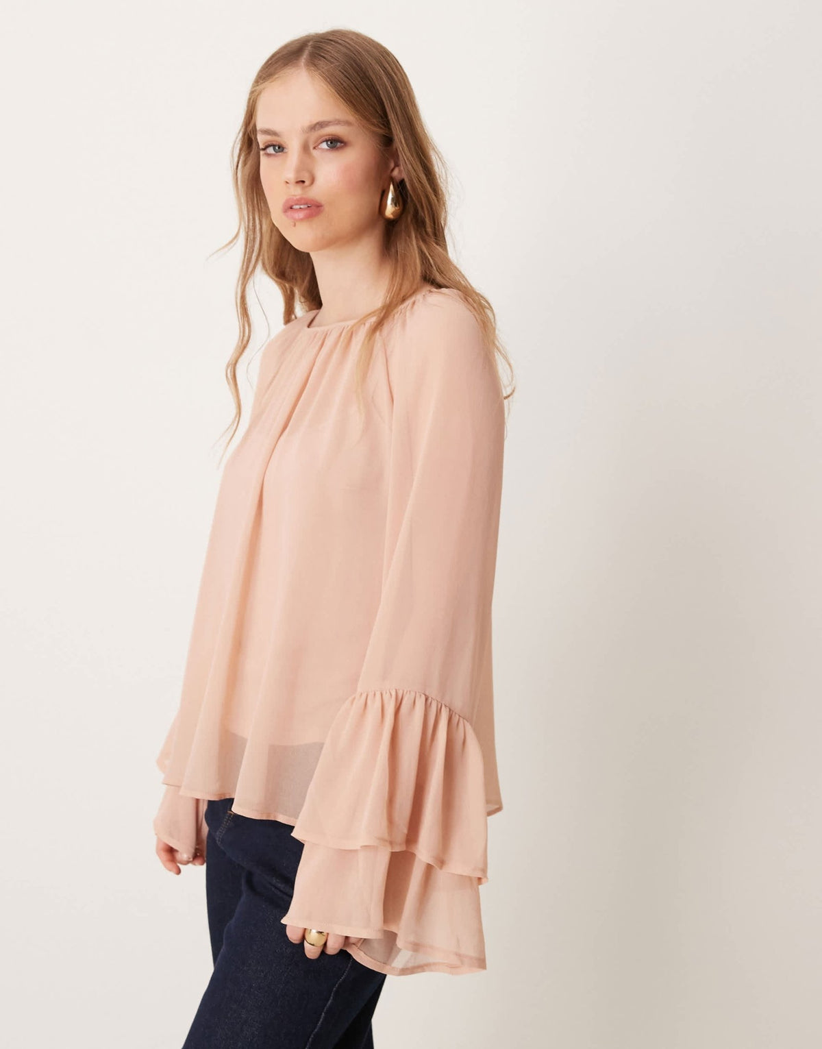 New Look frill sleeve shell top in pale pink - ASOS Sample Sale