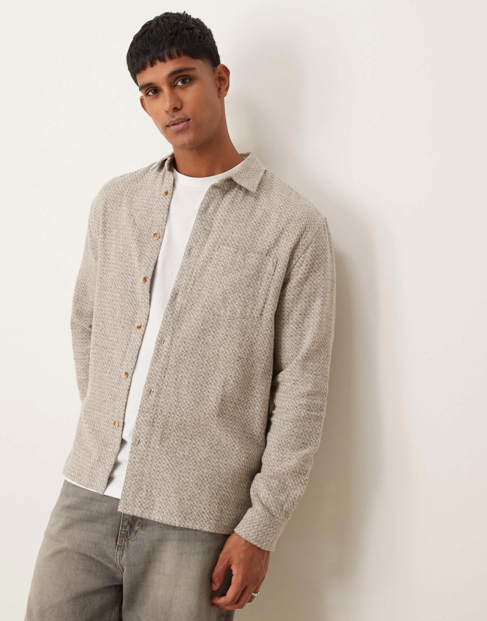 New Look herringbone overshirt in oatmeal - ASOS Sample Sale