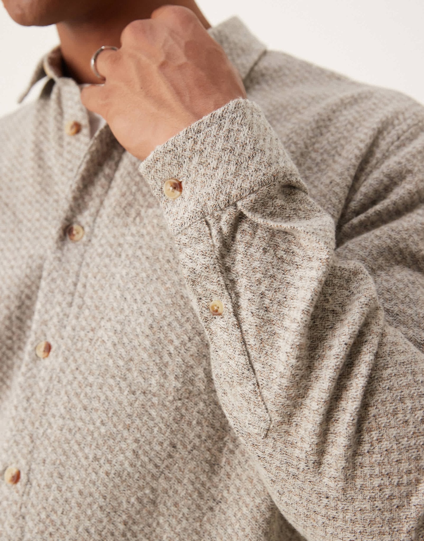 New Look herringbone overshirt in oatmeal - ASOS Sample Sale