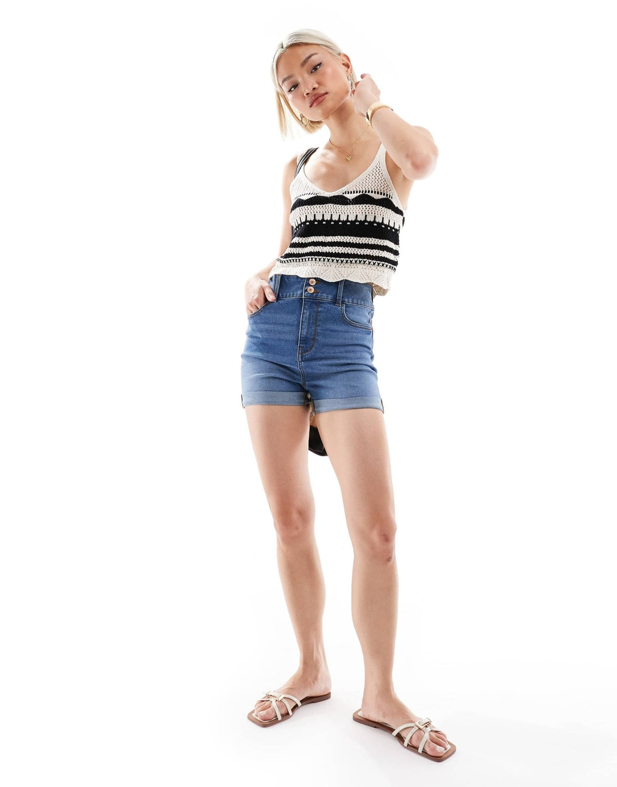 New Look high waisted shorts in mid blue - ASOS Sample Sale
