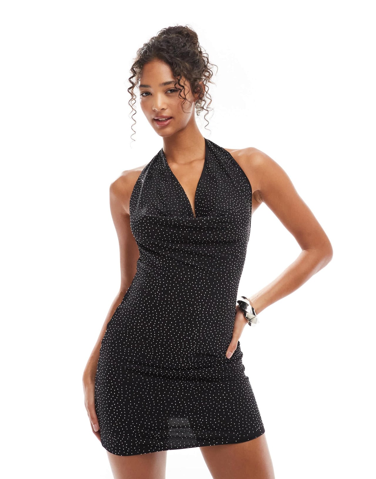 New Look hotfix halter mini dress in black - ASOS Sample Sale