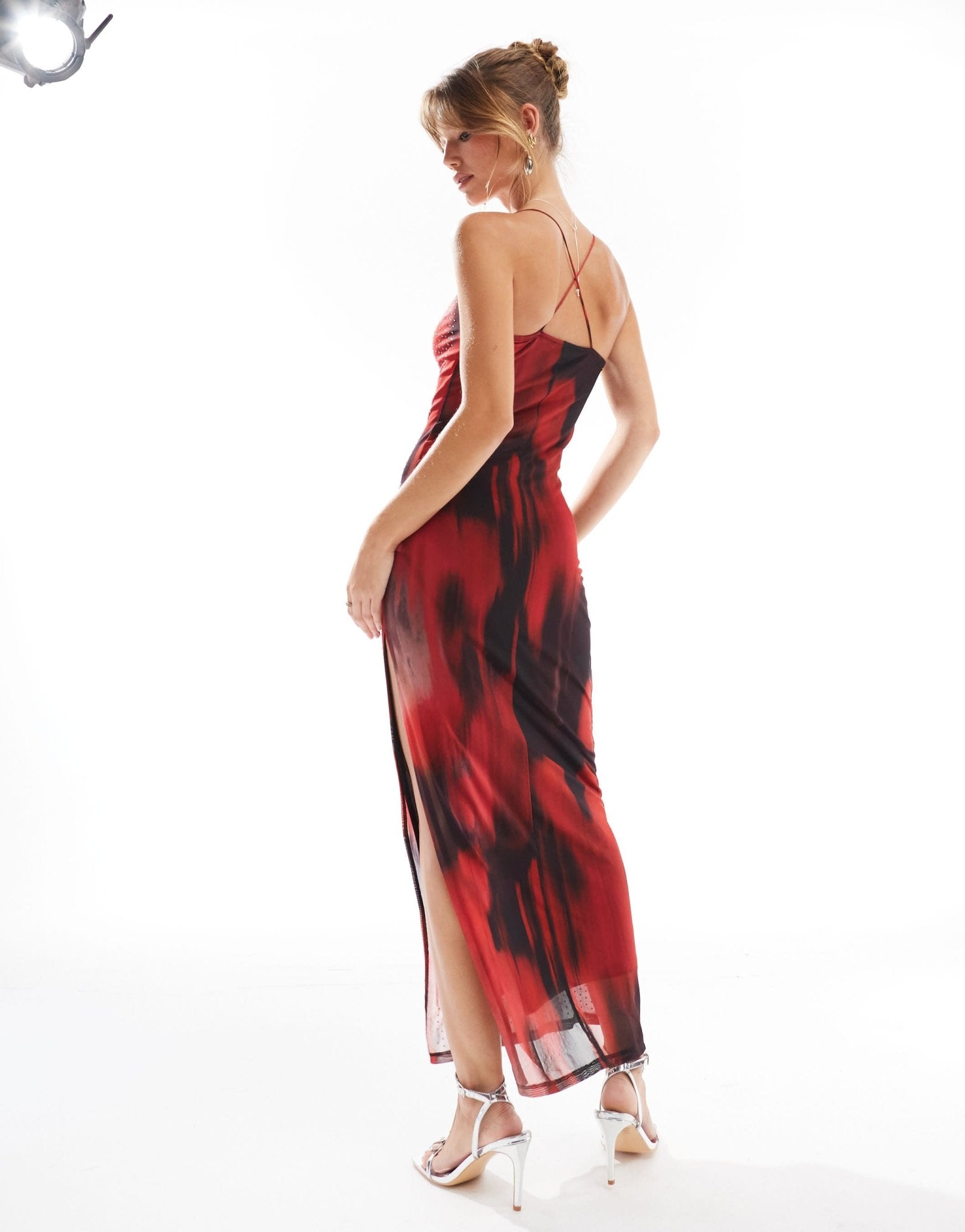 New Look hotfix printed midi dress in red pattern - ASOS Sample Sale