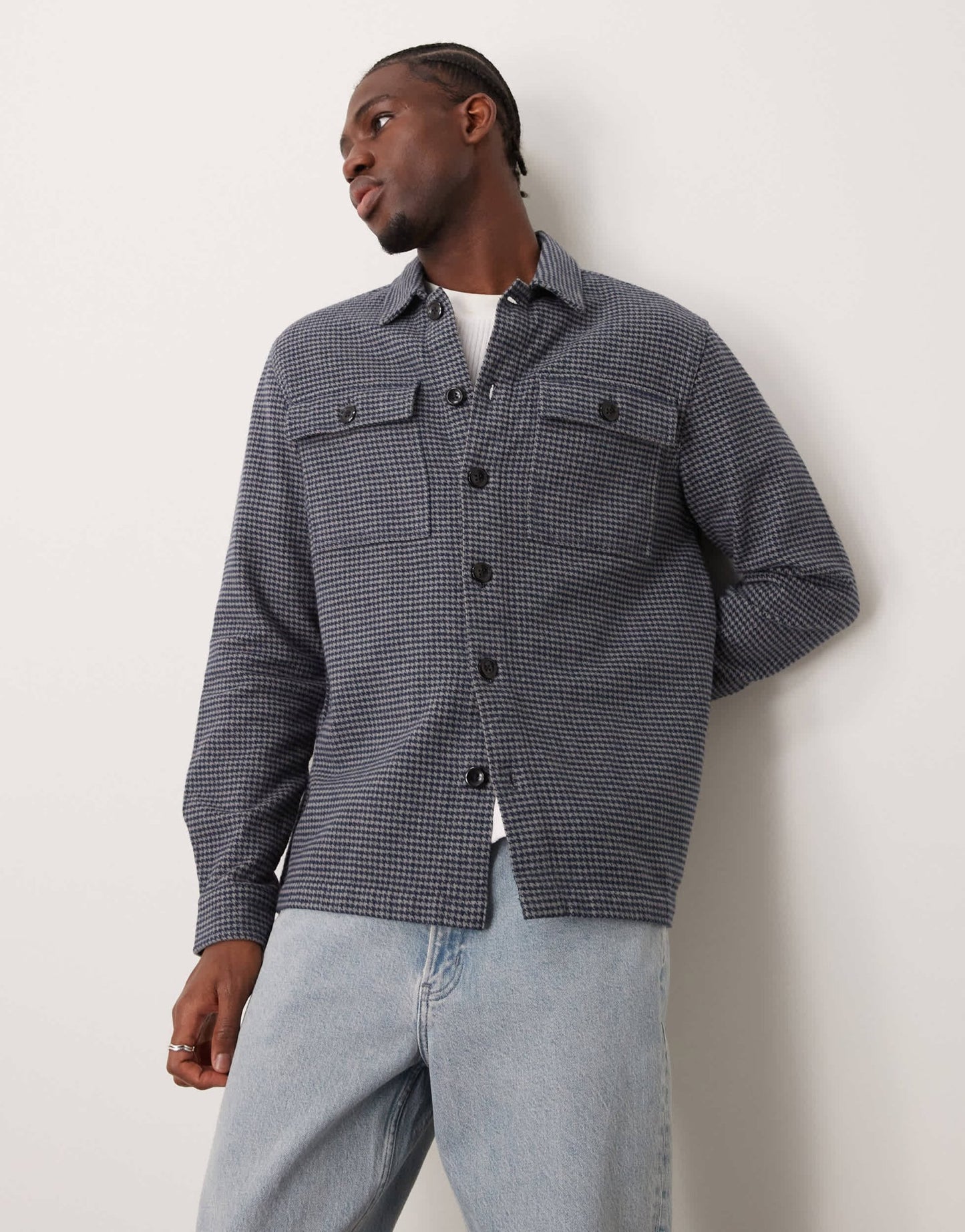 New Look houndstooth check overshirt in mid grey - ASOS Sample Sale