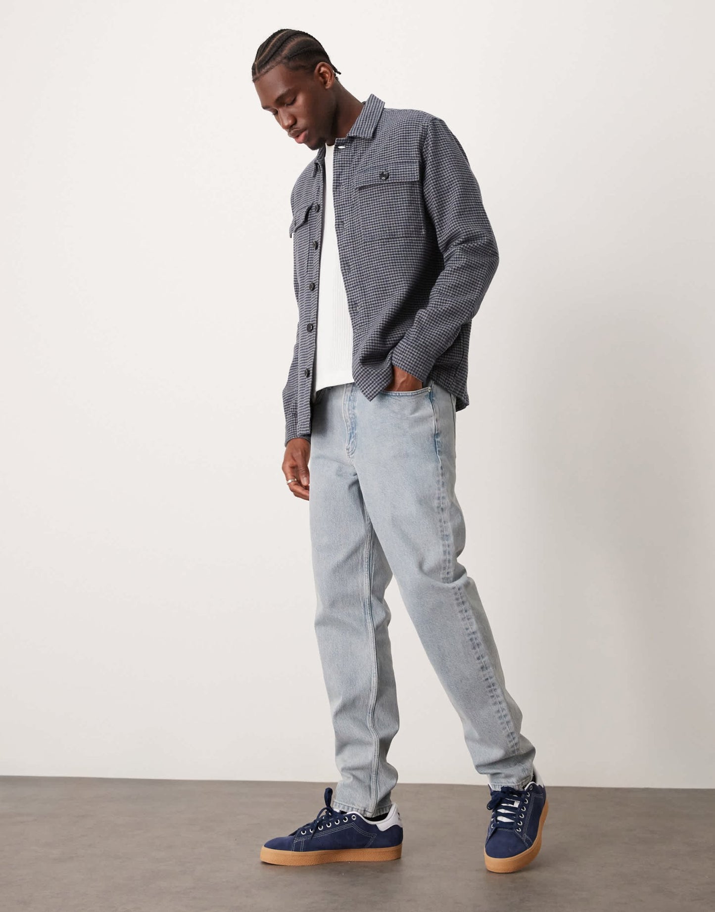 New Look houndstooth check overshirt in mid grey - ASOS Sample Sale