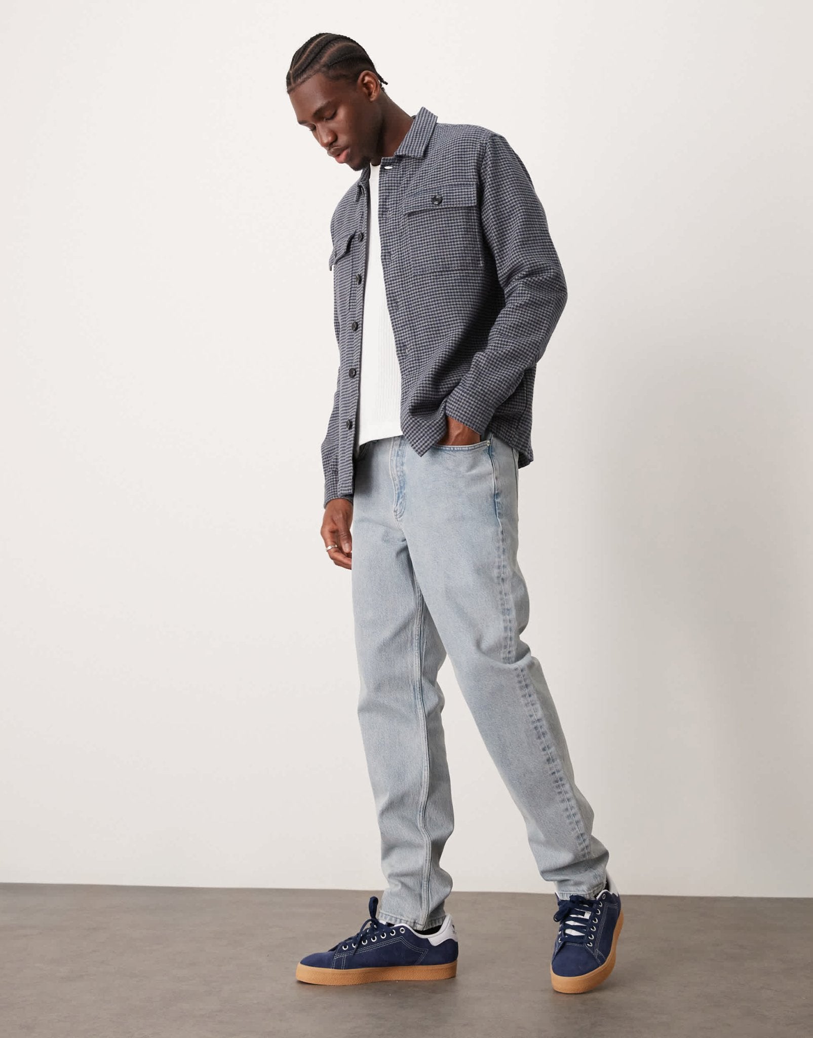 New Look houndstooth check overshirt in mid grey - ASOS Sample Sale