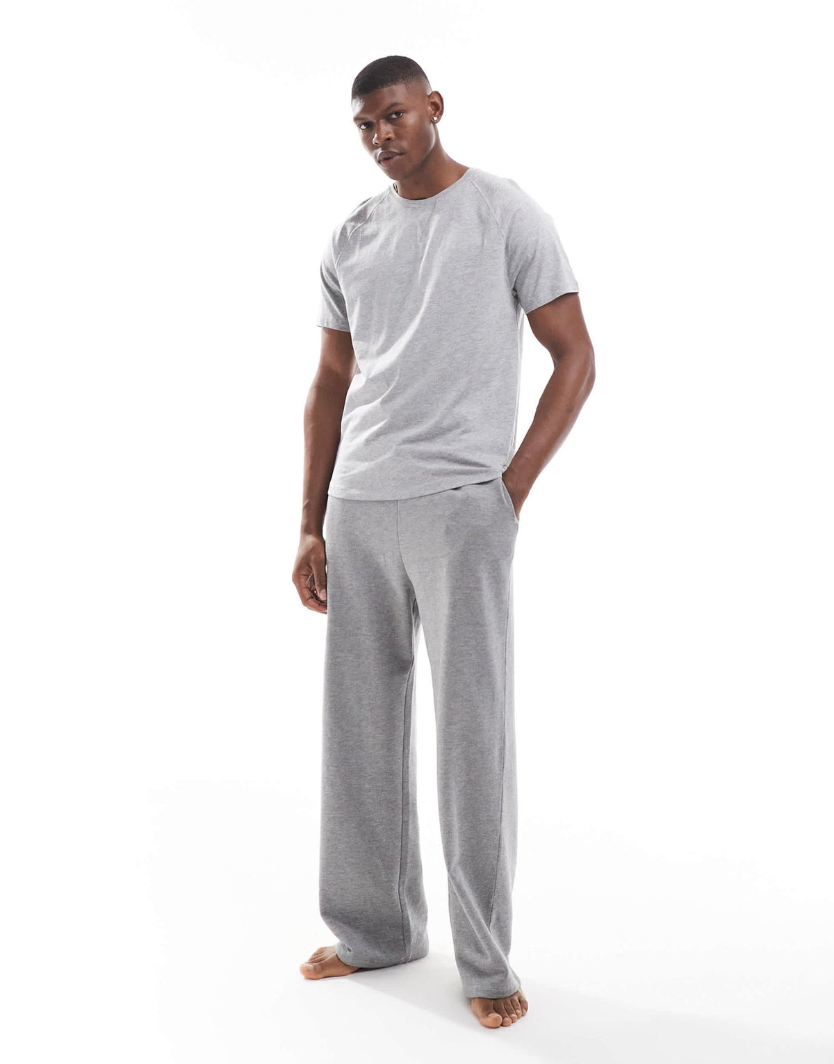 New look jersey tee & shorts loungewear set in grey marl - ASOS Sample Sale