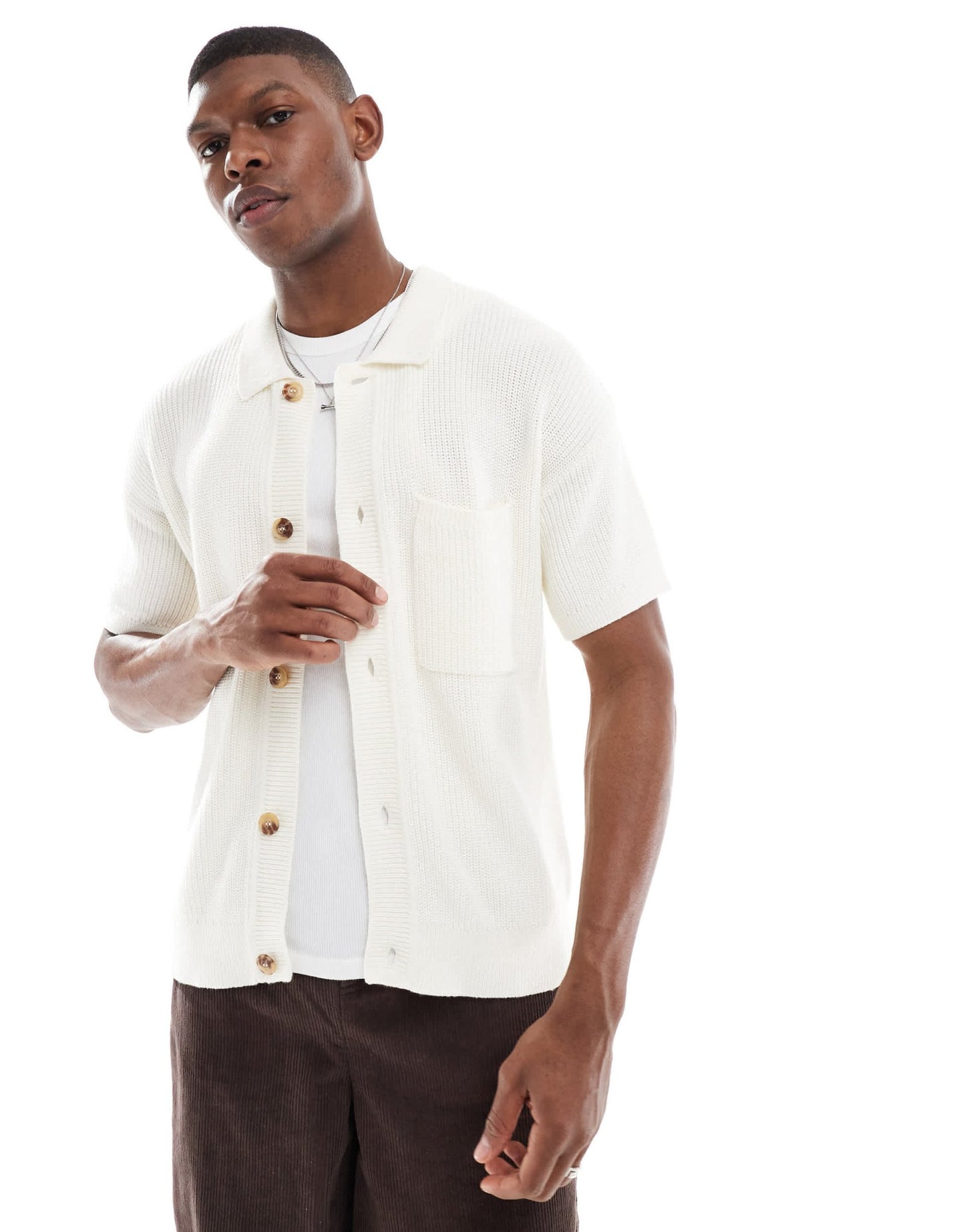 New Look knitted shirt in cream - ASOS Sample Sale