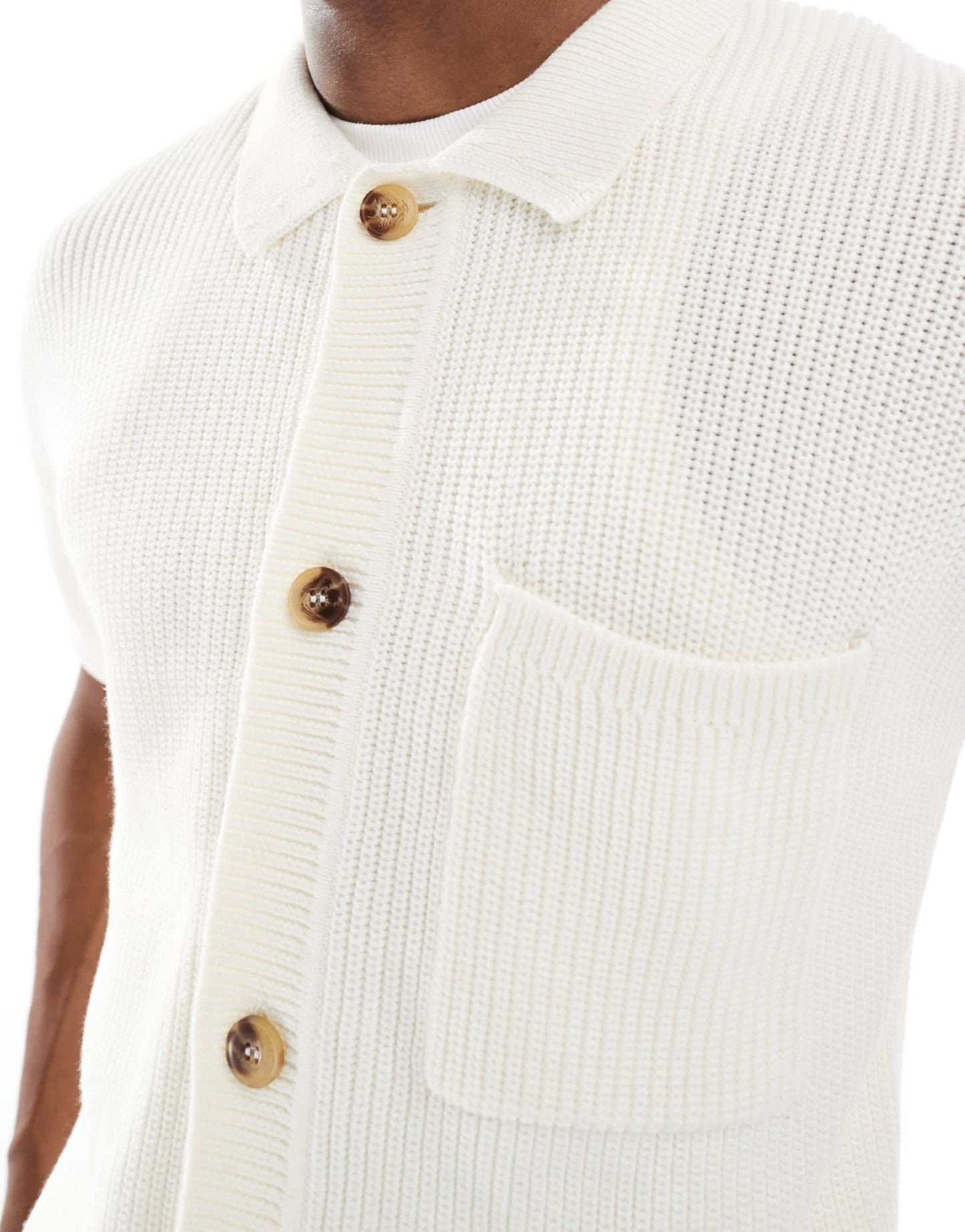 New Look knitted shirt in cream - ASOS Sample Sale