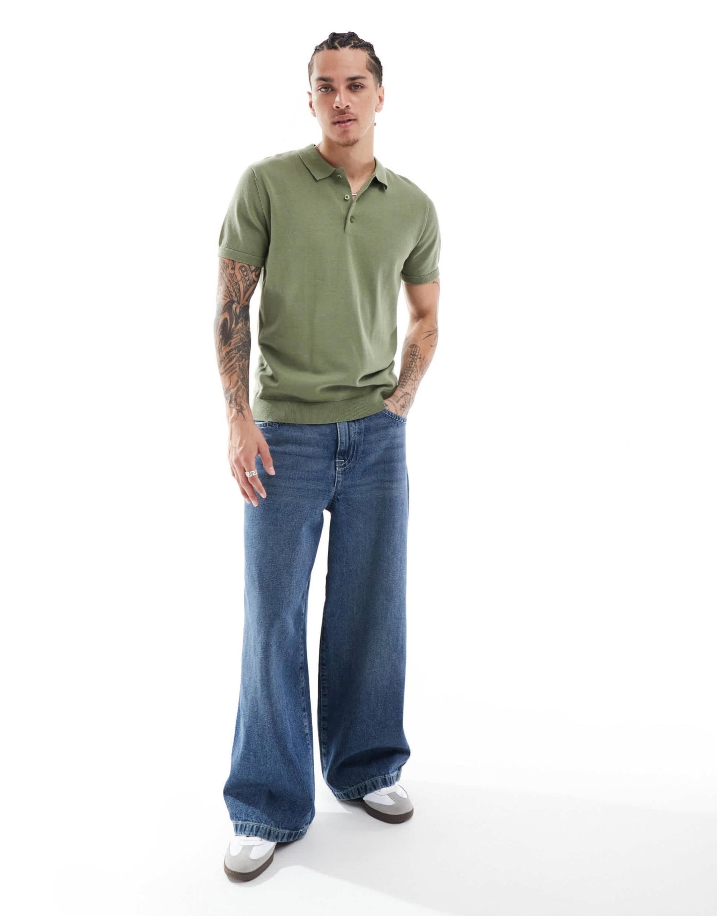 New Look knitted short sleeve polo in khaki - ASOS Sample Sale