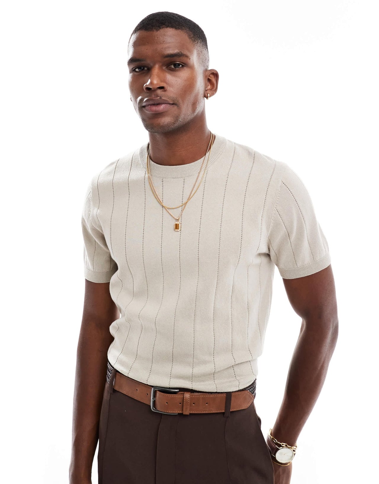 New Look knitted short sleeve t-shirt in off white - ASOS Sample Sale