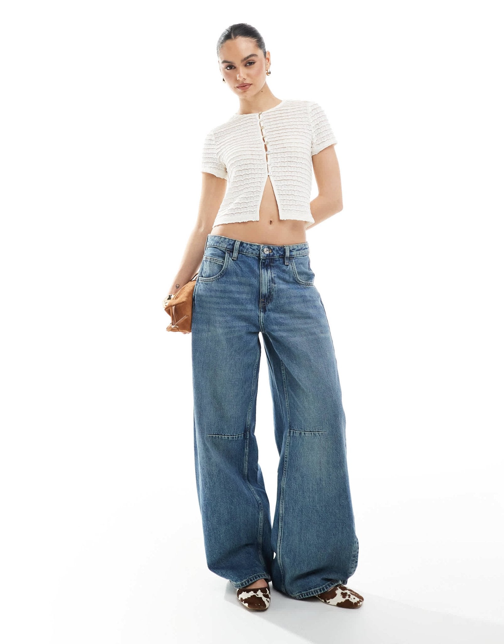 New Look lace button front crop top in cream - ASOS Sample Sale