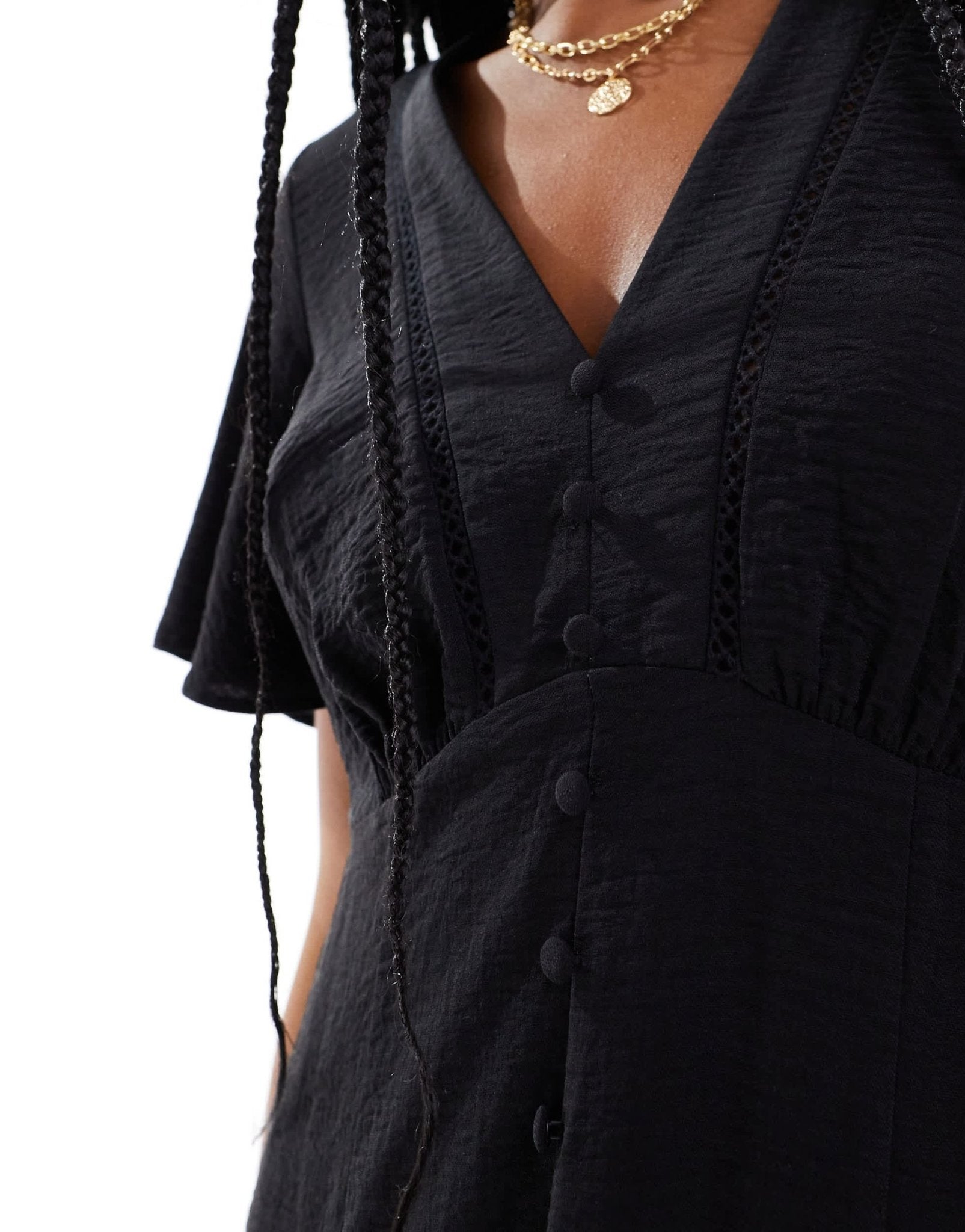 New Look lace detail button through dress in black - ASOS Sample Sale