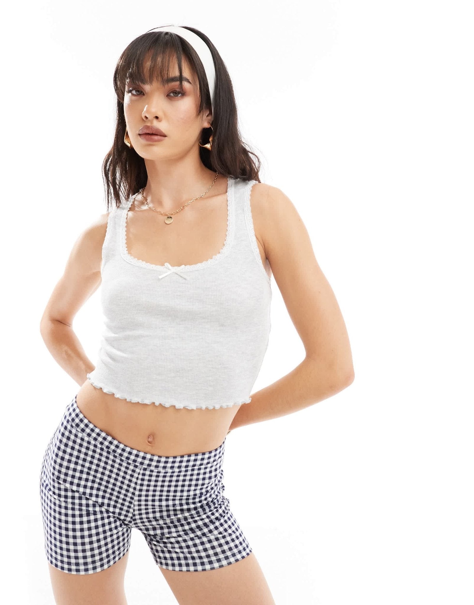 New Look lace trim vest in grey - ASOS Sample Sale