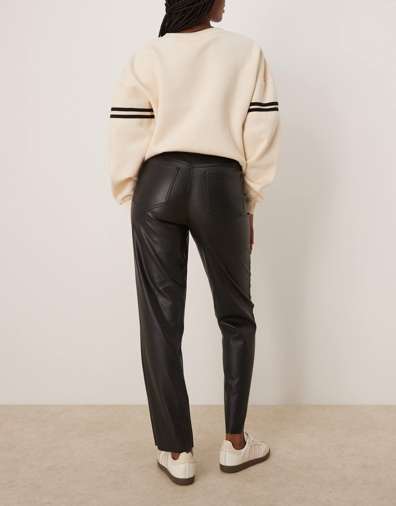New Look leather look straight leg trouser in black - ASOS Sample Sale