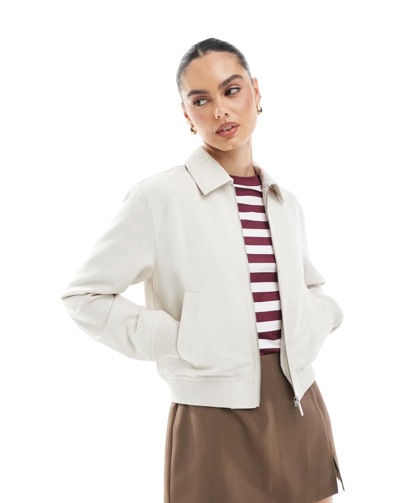New Look light weight bomber jacket in stone - ASOS Sample Sale