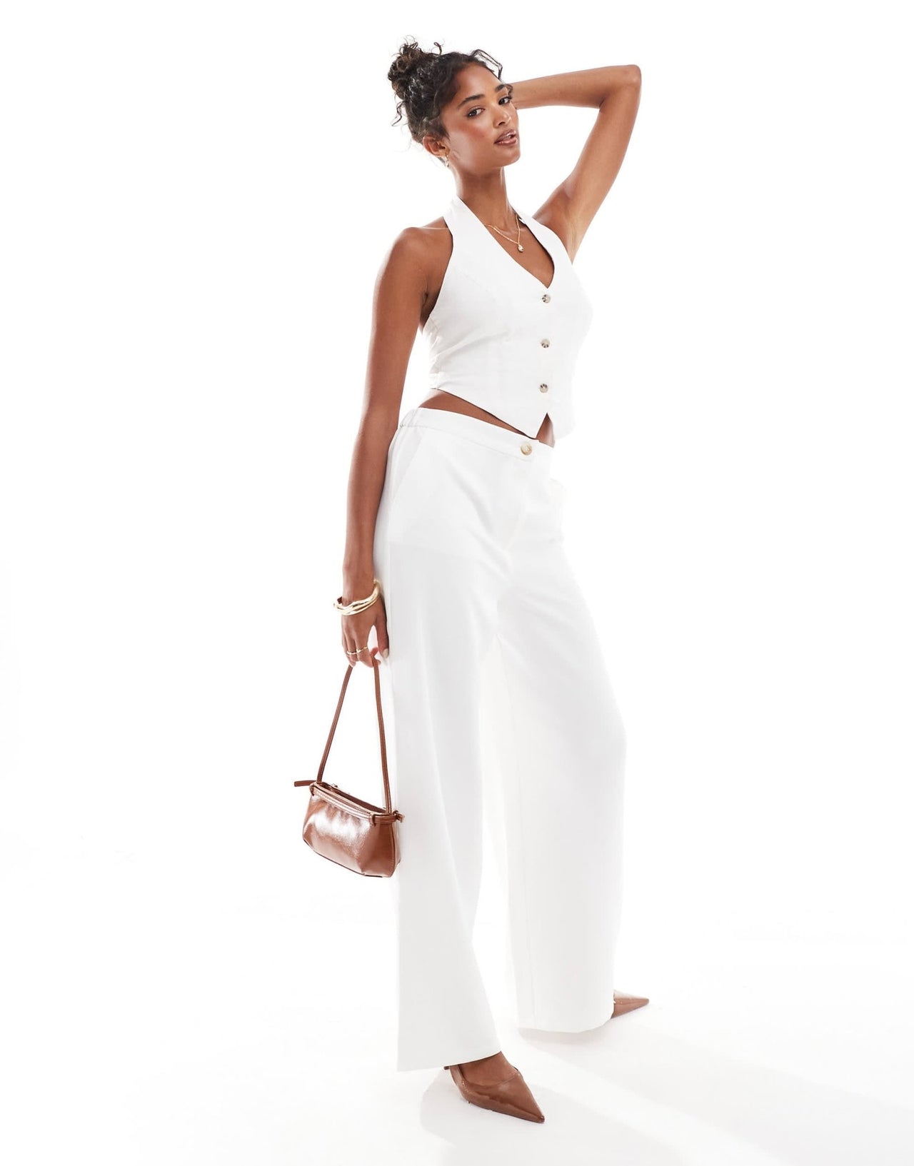 New Look linen halterneck waistcoat in white - ASOS Sample Sale