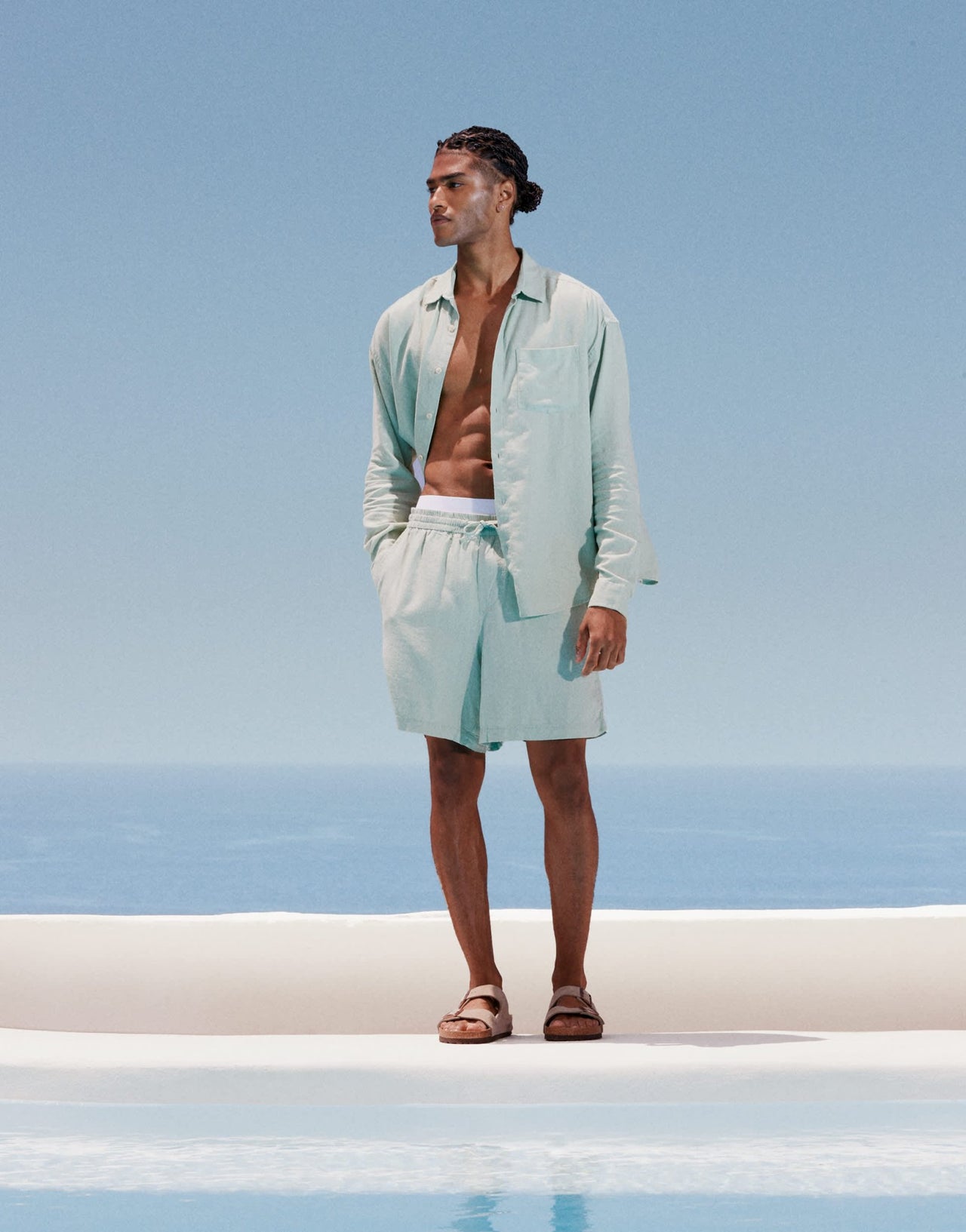 New Look linen look pull on shorts co - ord in light green - ASOS Sample Sale