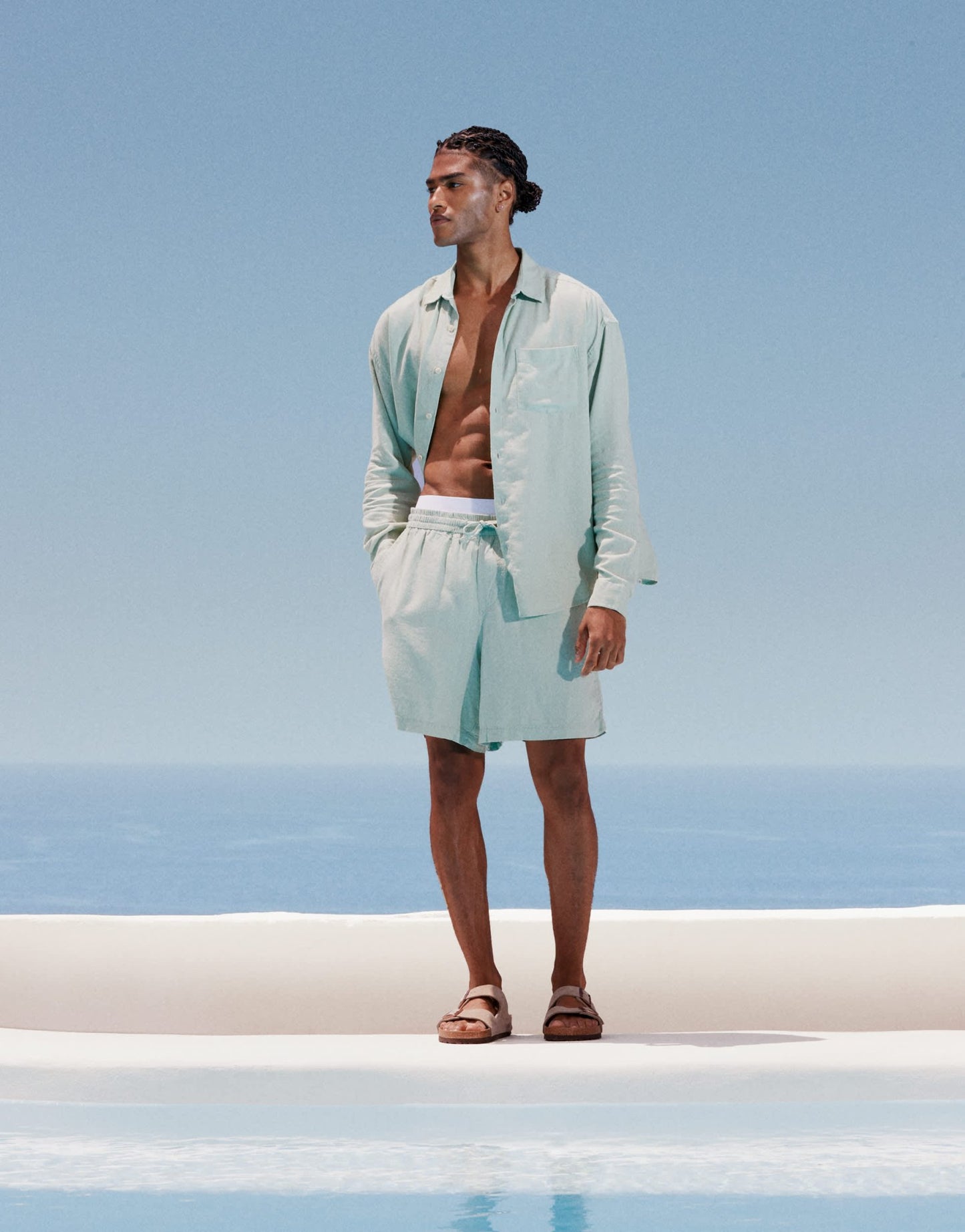 New Look linen look pull on shorts co - ord in light green - ASOS Sample Sale