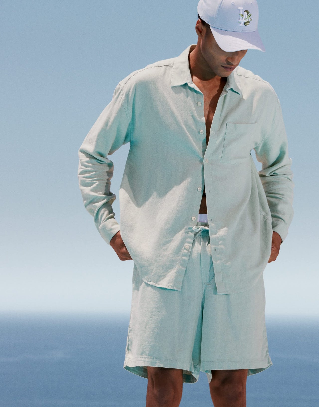 New Look linen look pull on shorts co - ord in light green - ASOS Sample Sale