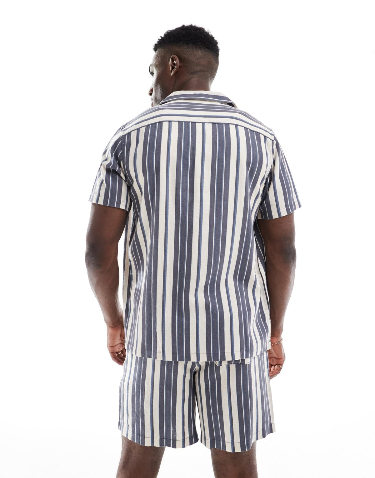 New Look linen look stripe shirt co-ord in navy - ASOS Sample Sale