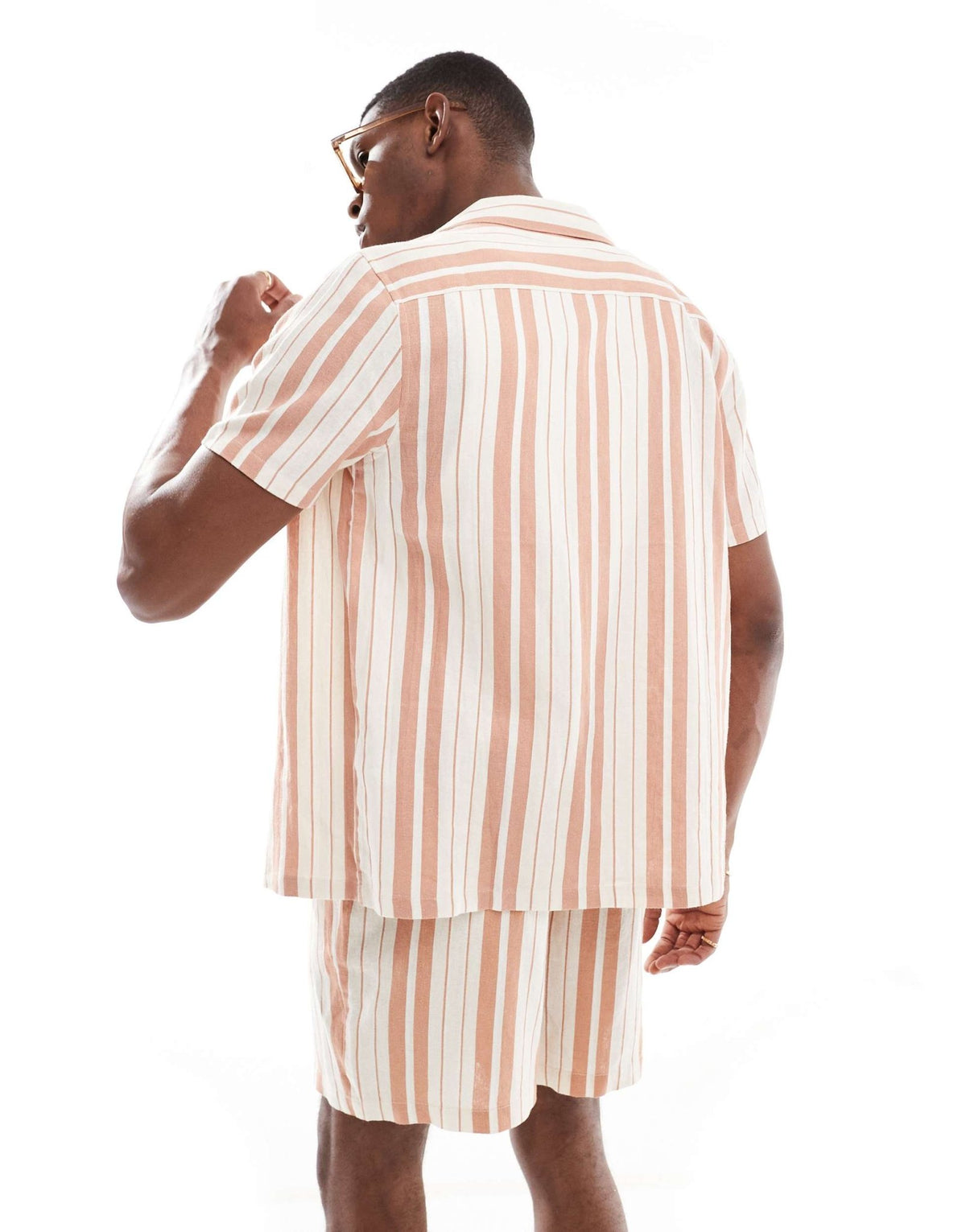 New Look linen look stripe shirt co-ord in stone - ASOS Sample Sale