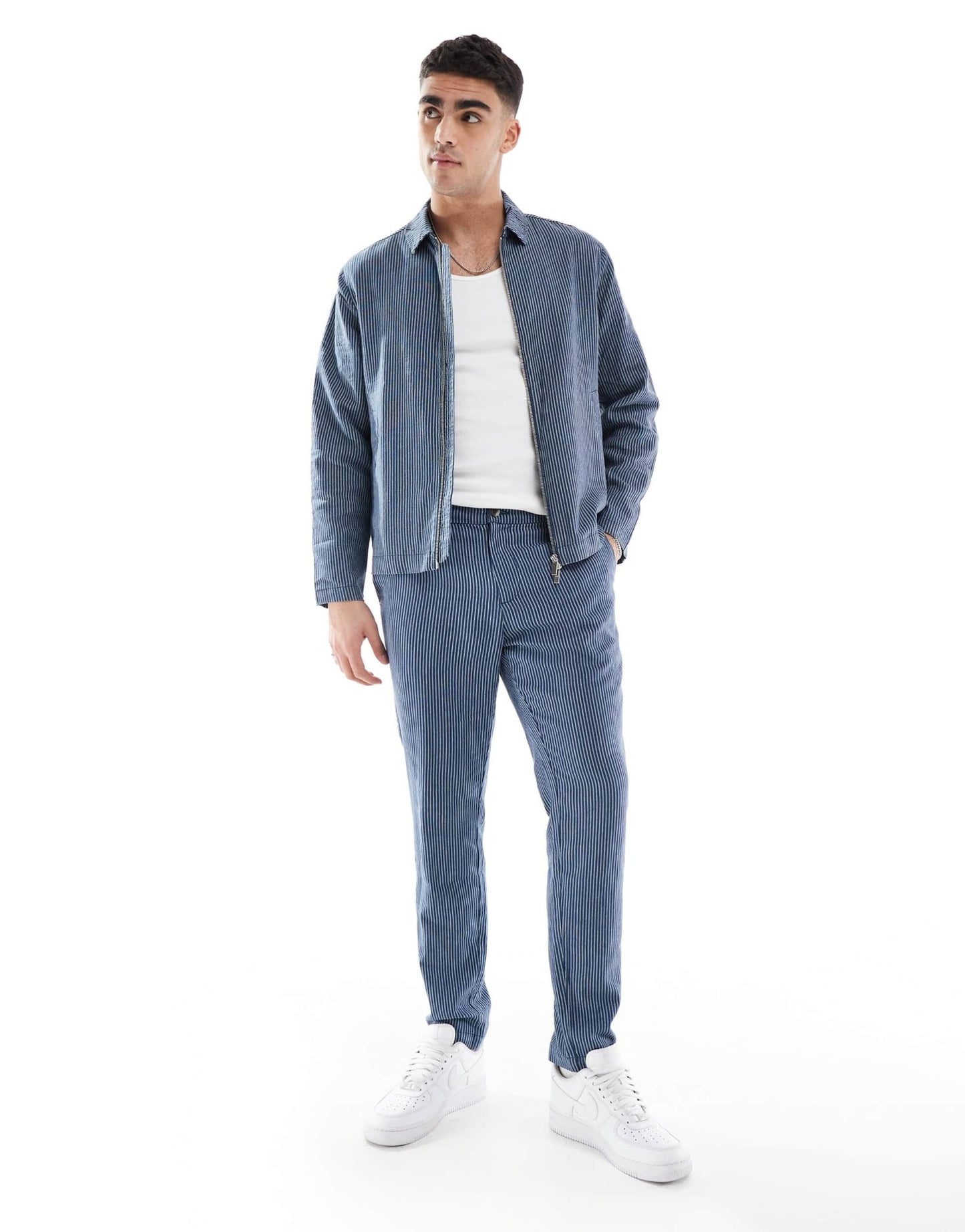 New Look linen look striped trouser co-ord in navy - ASOS Sample Sale