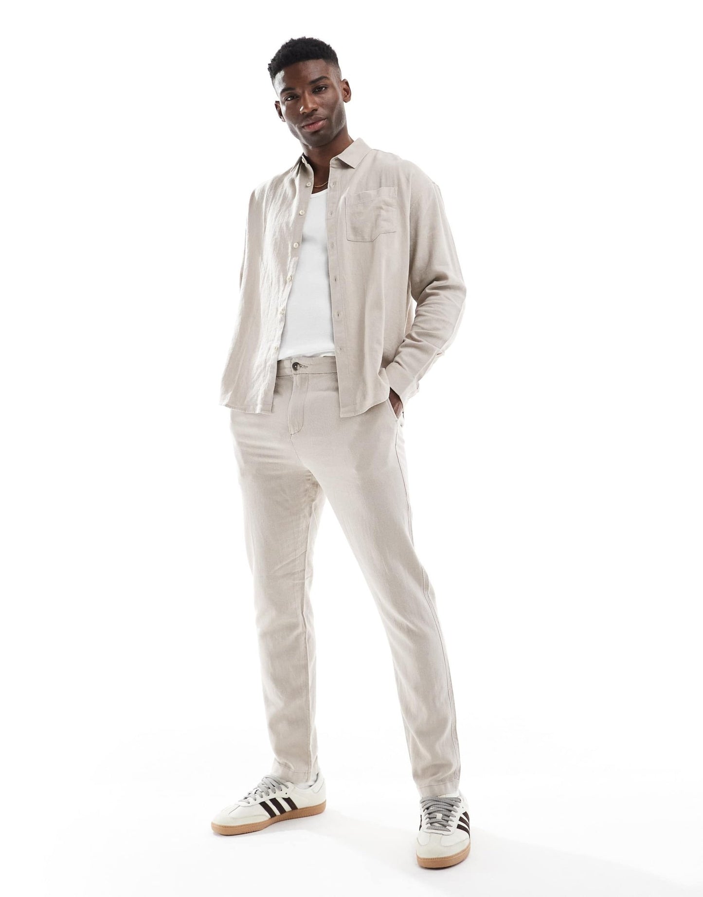 New Look linen look trouser co-ord in stone - ASOS Sample Sale