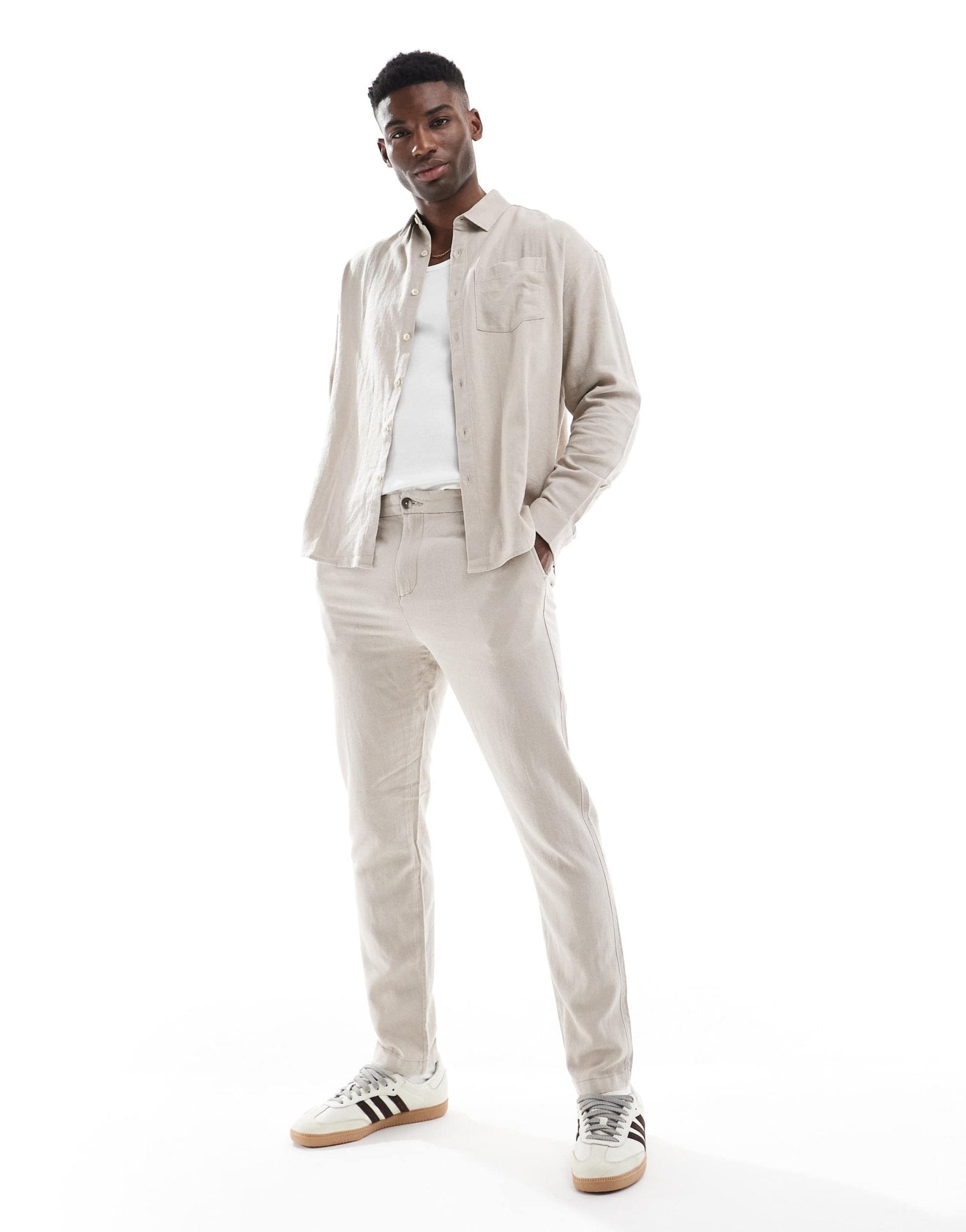 New Look linen look trouser co-ord in stone - ASOS Sample Sale