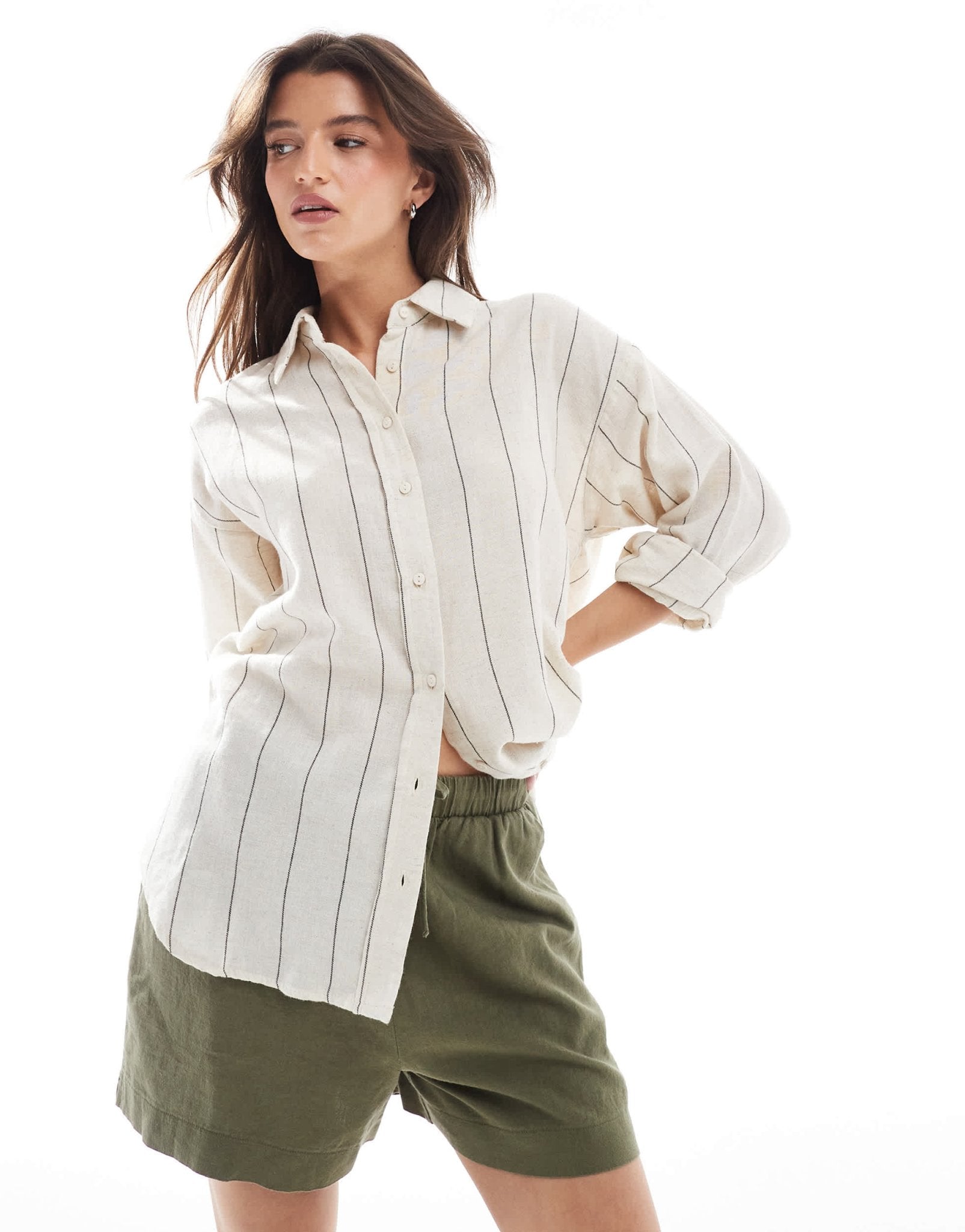 New look linen pull on short in khaki - ASOS Sample Sale