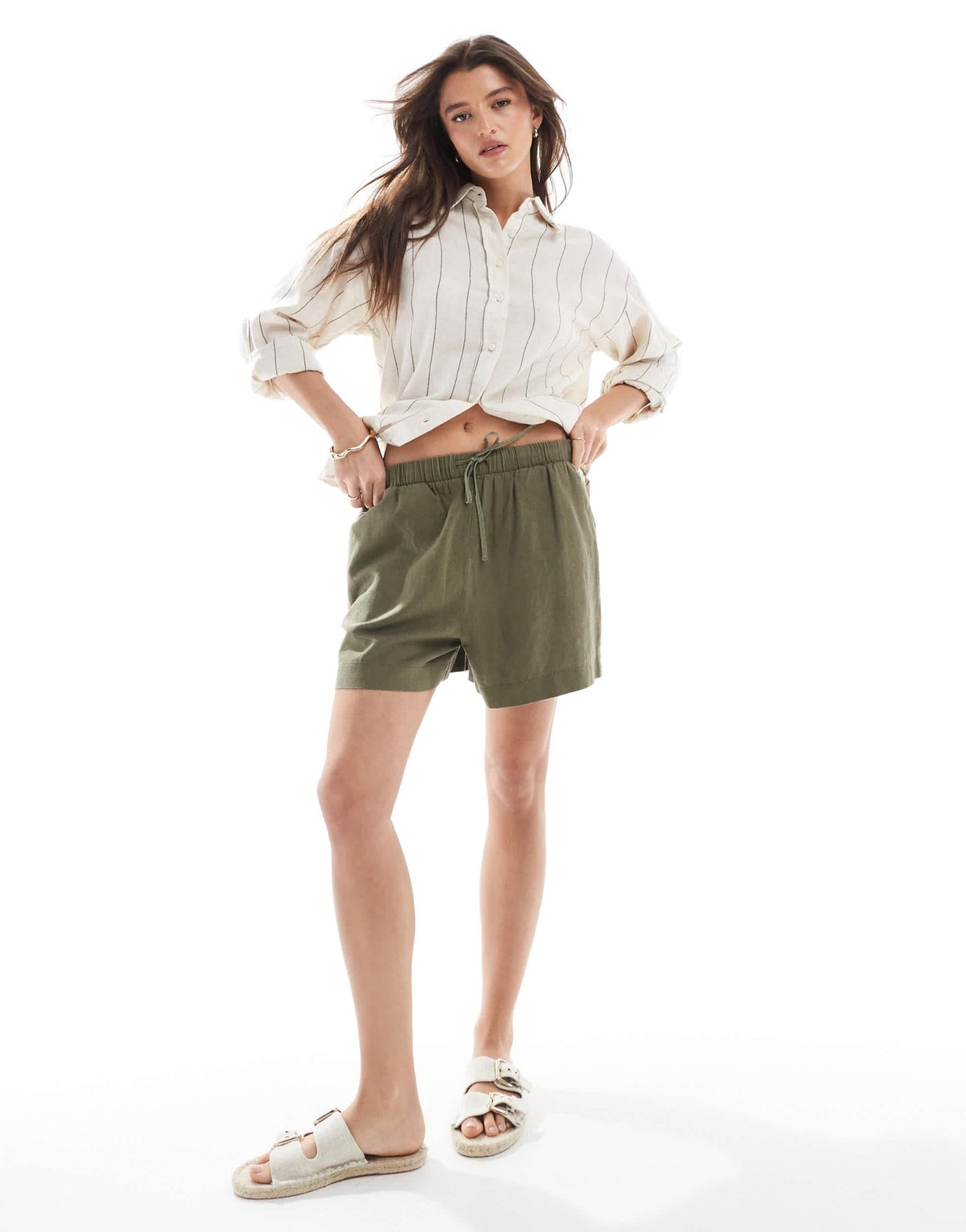 New look linen pull on short in khaki - ASOS Sample Sale