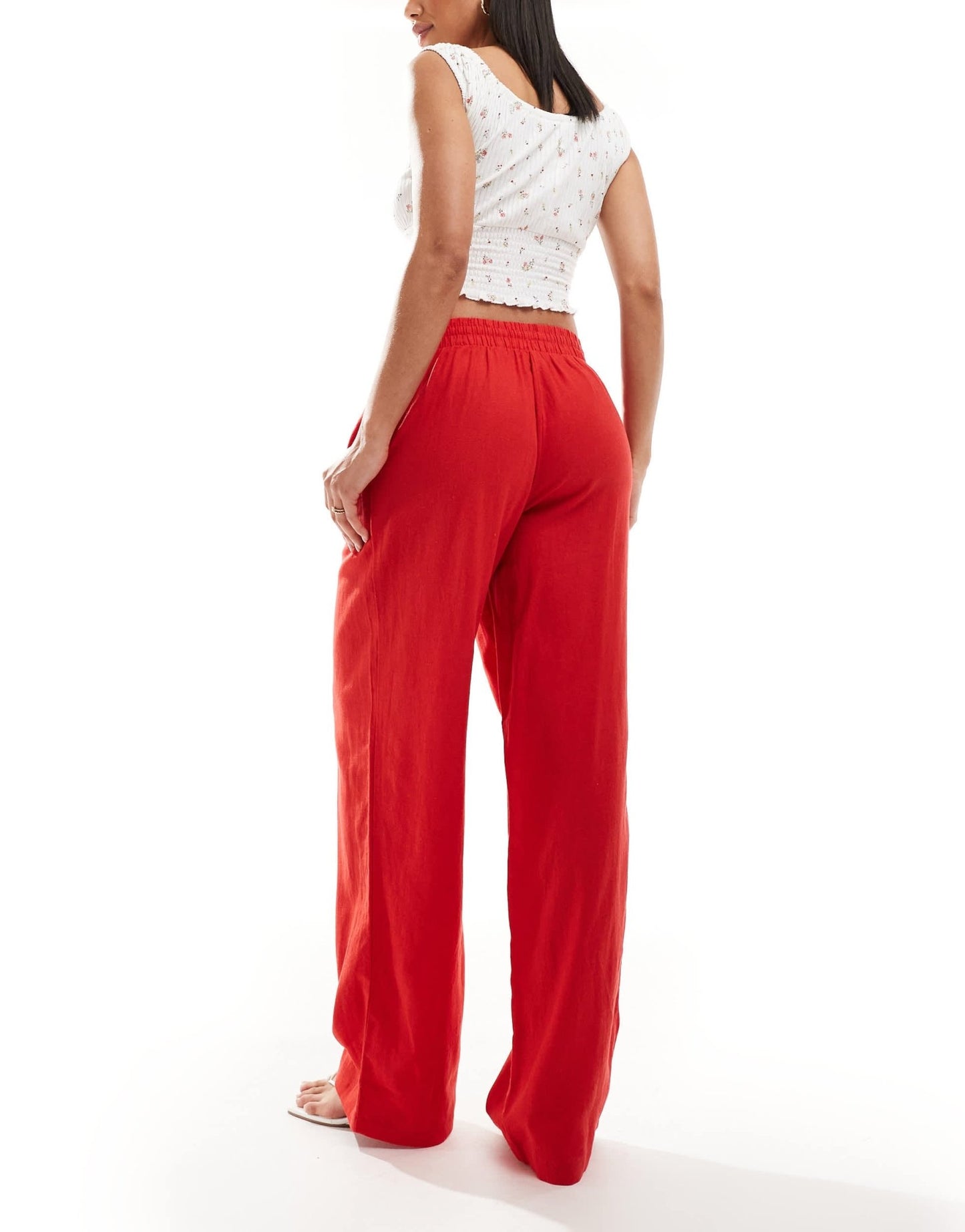 New Look linen wide leg trousers in red - ASOS Sample Sale