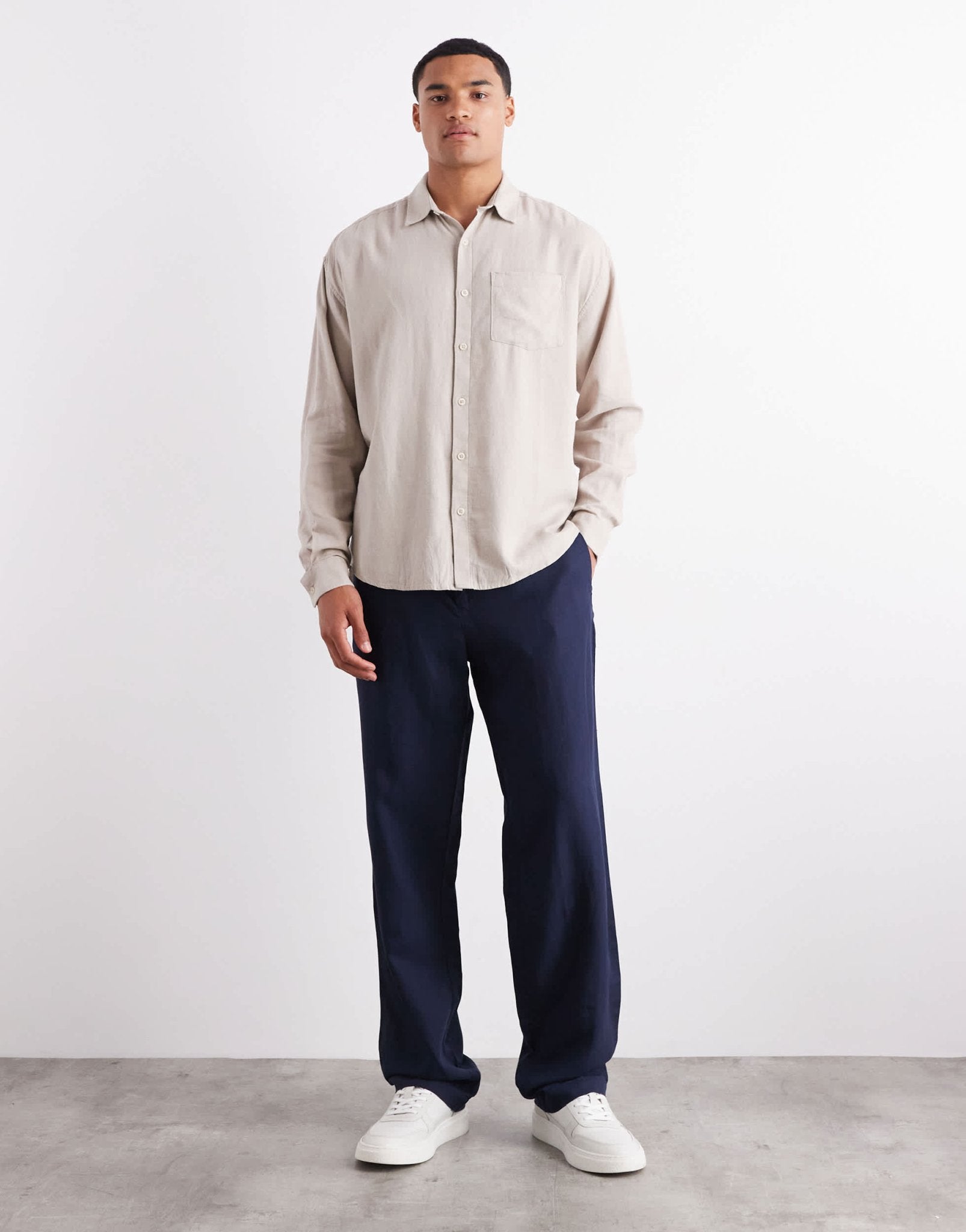 New Look long sleeve floaty linen look shirt co-ord in stone - ASOS Sample Sale