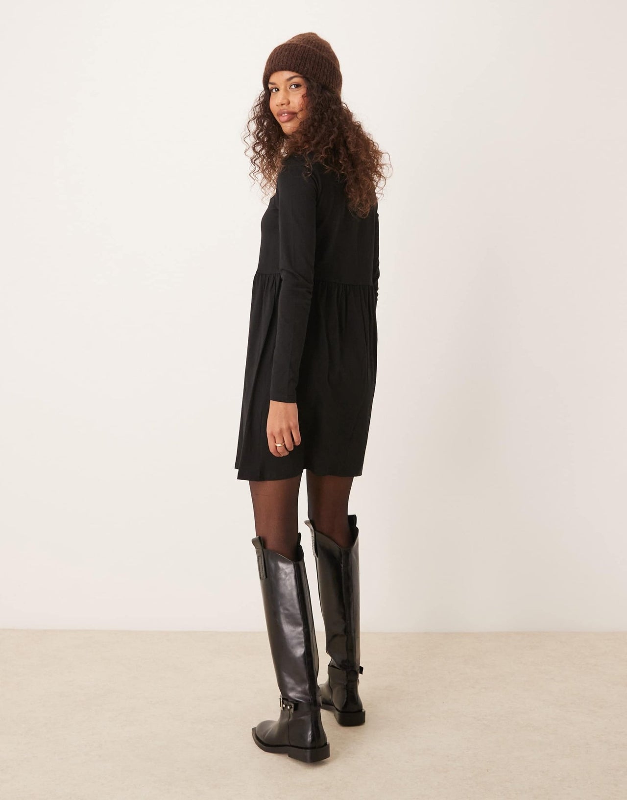 New Look long sleeve jersey mini smock dress in black - ASOS Sample Sale