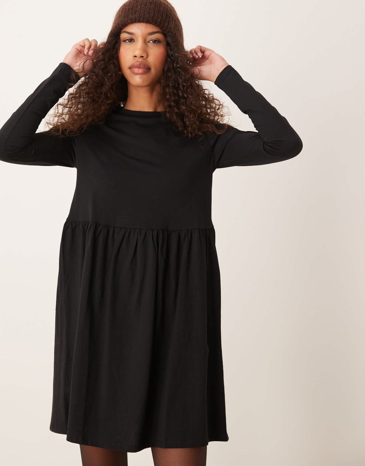 New Look long sleeve jersey mini smock dress in black - ASOS Sample Sale