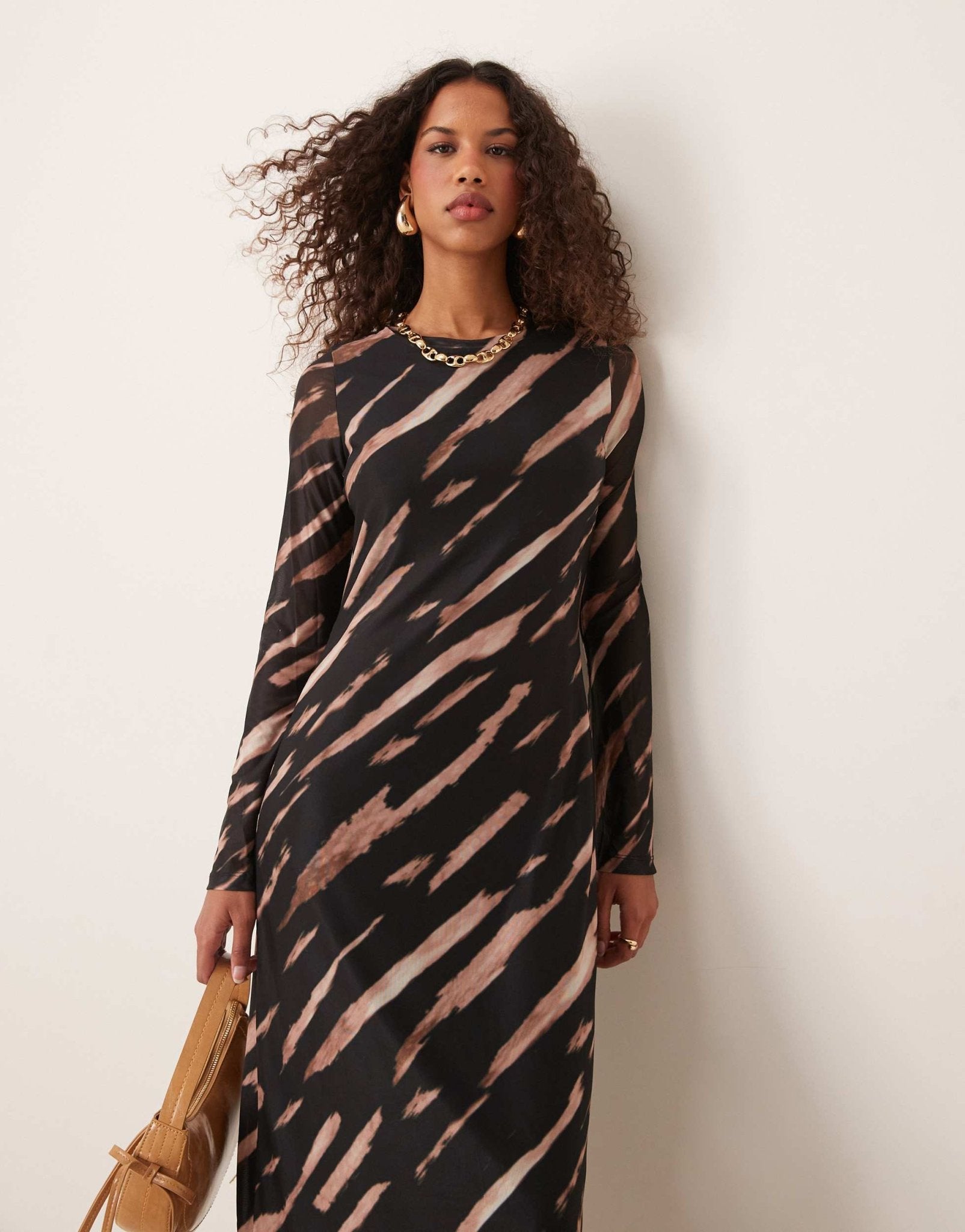 New Look long sleeve mesh midi dress in tiger pattern - ASOS Sample Sale