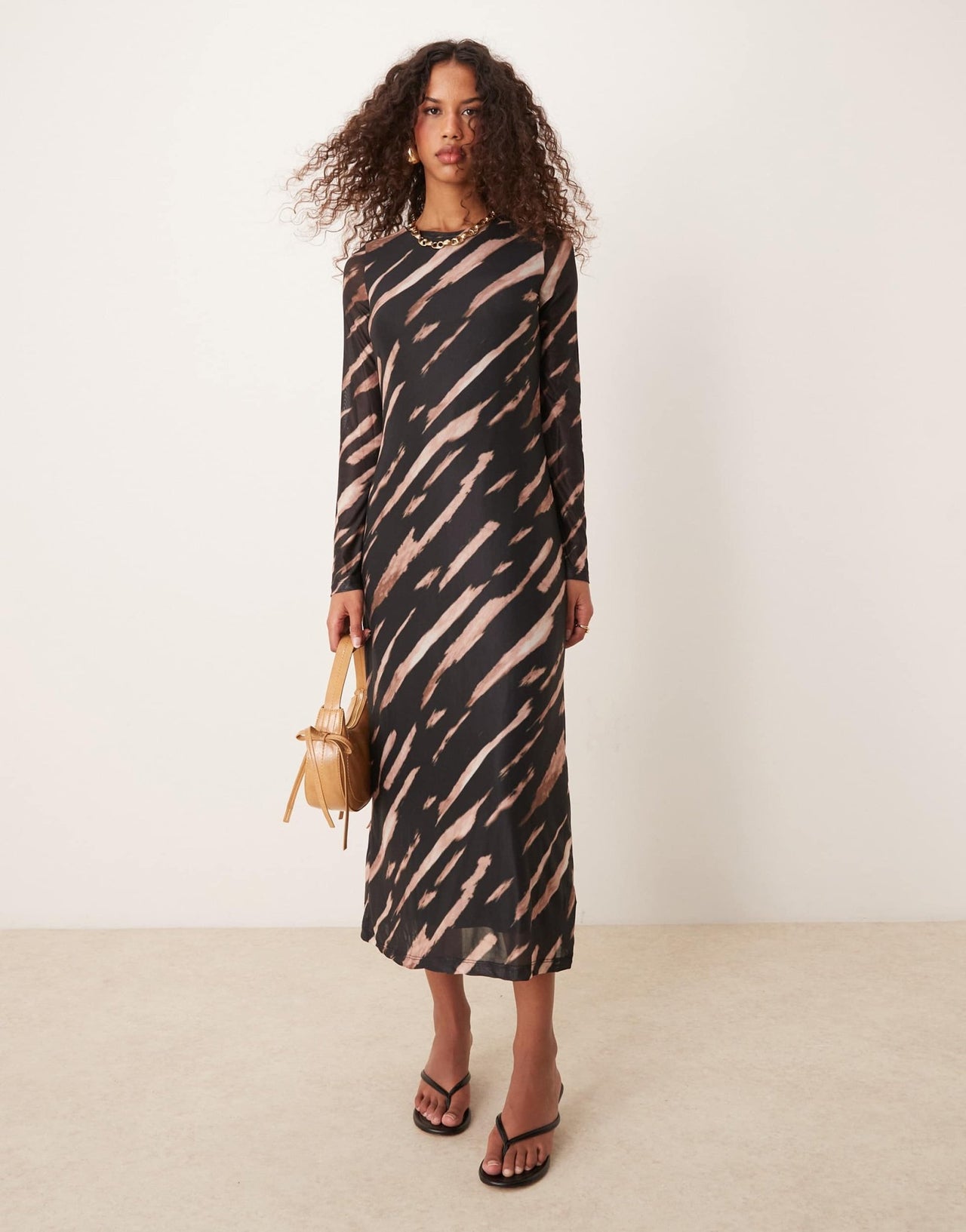 New Look long sleeve mesh midi dress in tiger pattern - ASOS Sample Sale