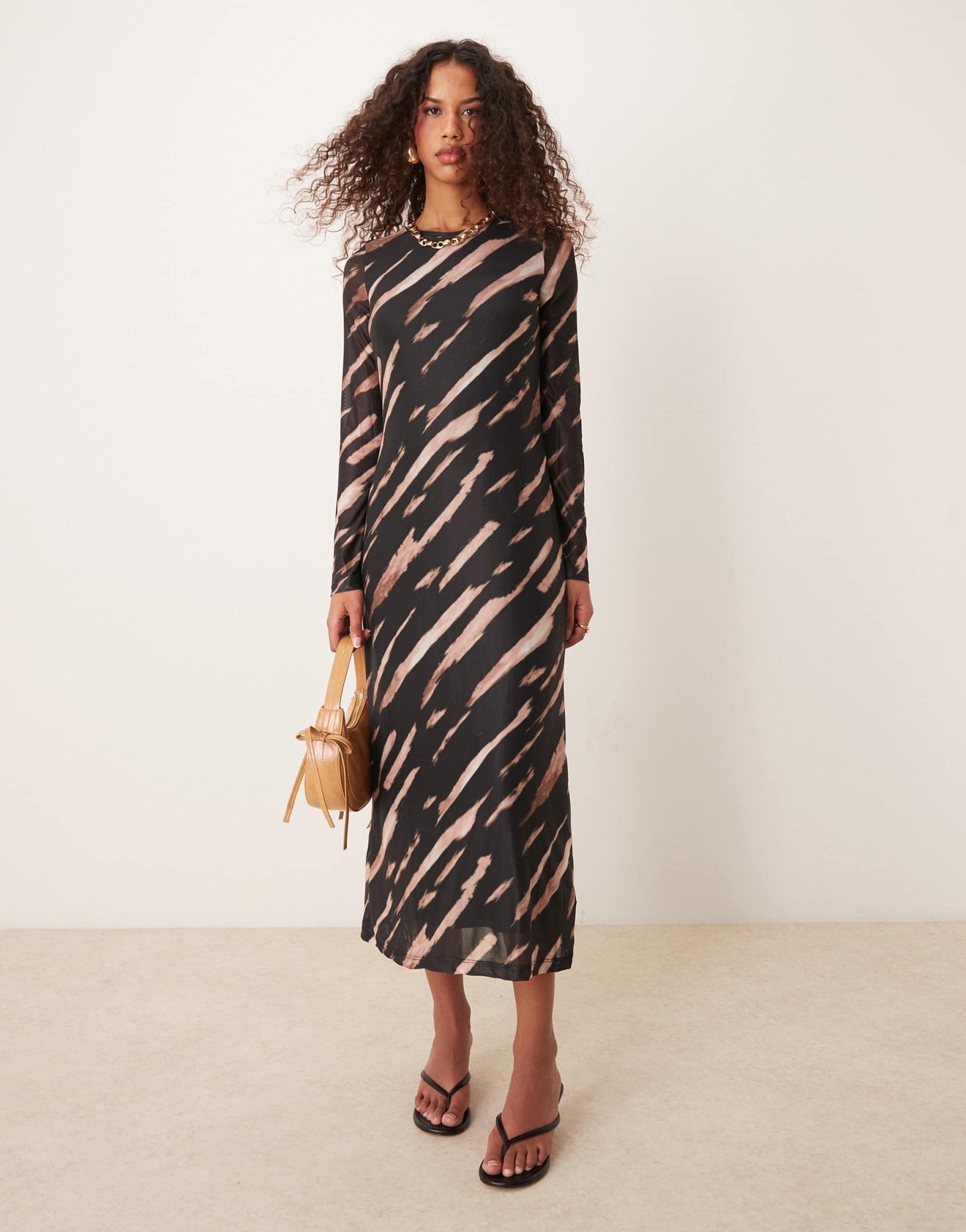 New Look long sleeve mesh midi dress in tiger pattern - ASOS Sample Sale