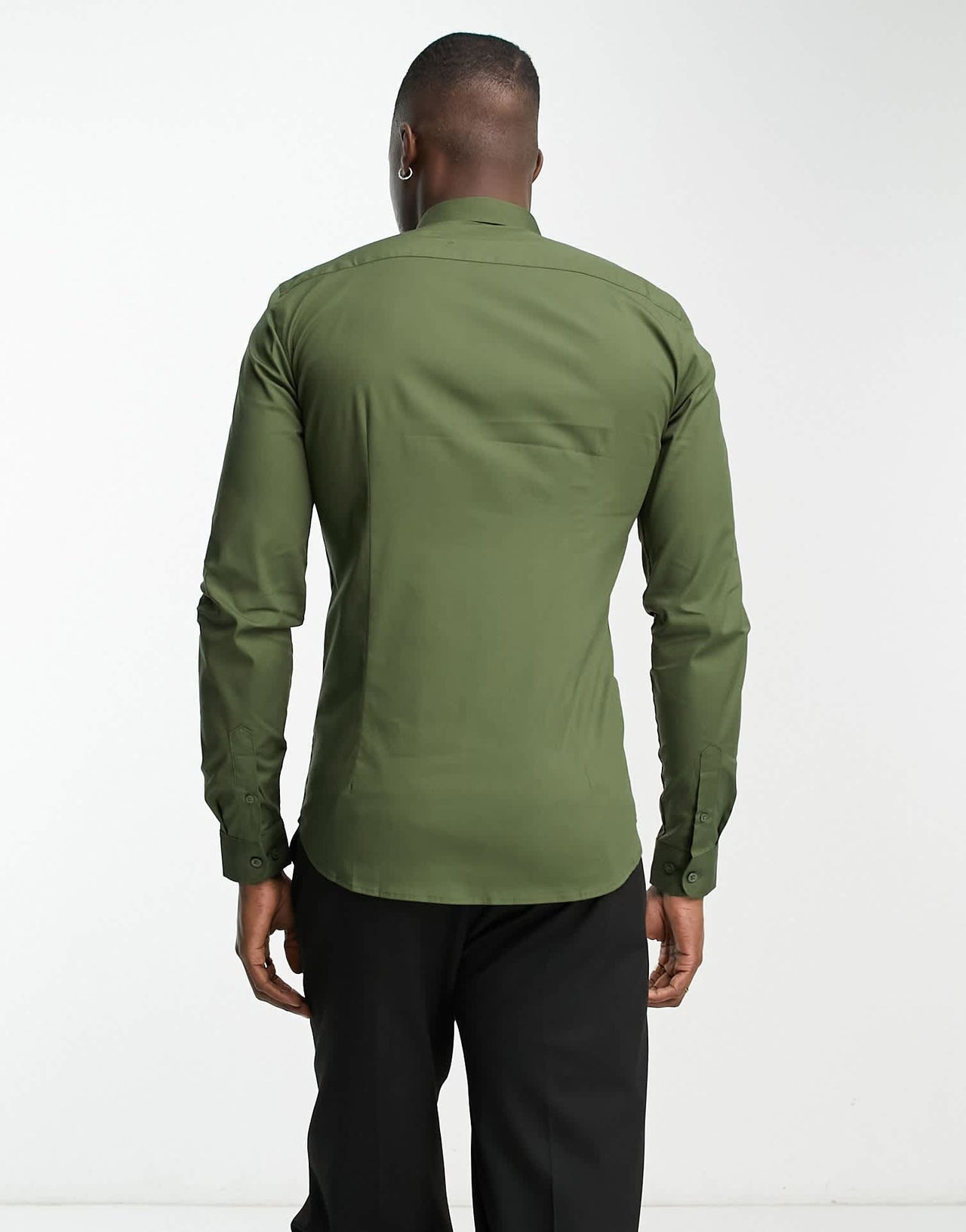 New Look long sleeve muscle fit poplin shirt in khaki - ASOS Sample Sale